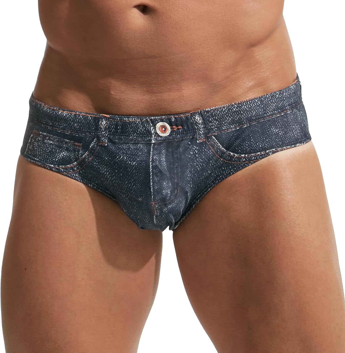 Men's Swim Briefs 3D Denim Print Quick-Dry Swimwear Drawstring Low-Rise Beach Shorts for Pool Surfing