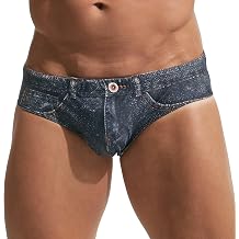 Mens Swim Briefs 3D Denim Print Quick-Dry Swimwear Drawstring Low-Rise Beach Shorts for Pool Surfing
