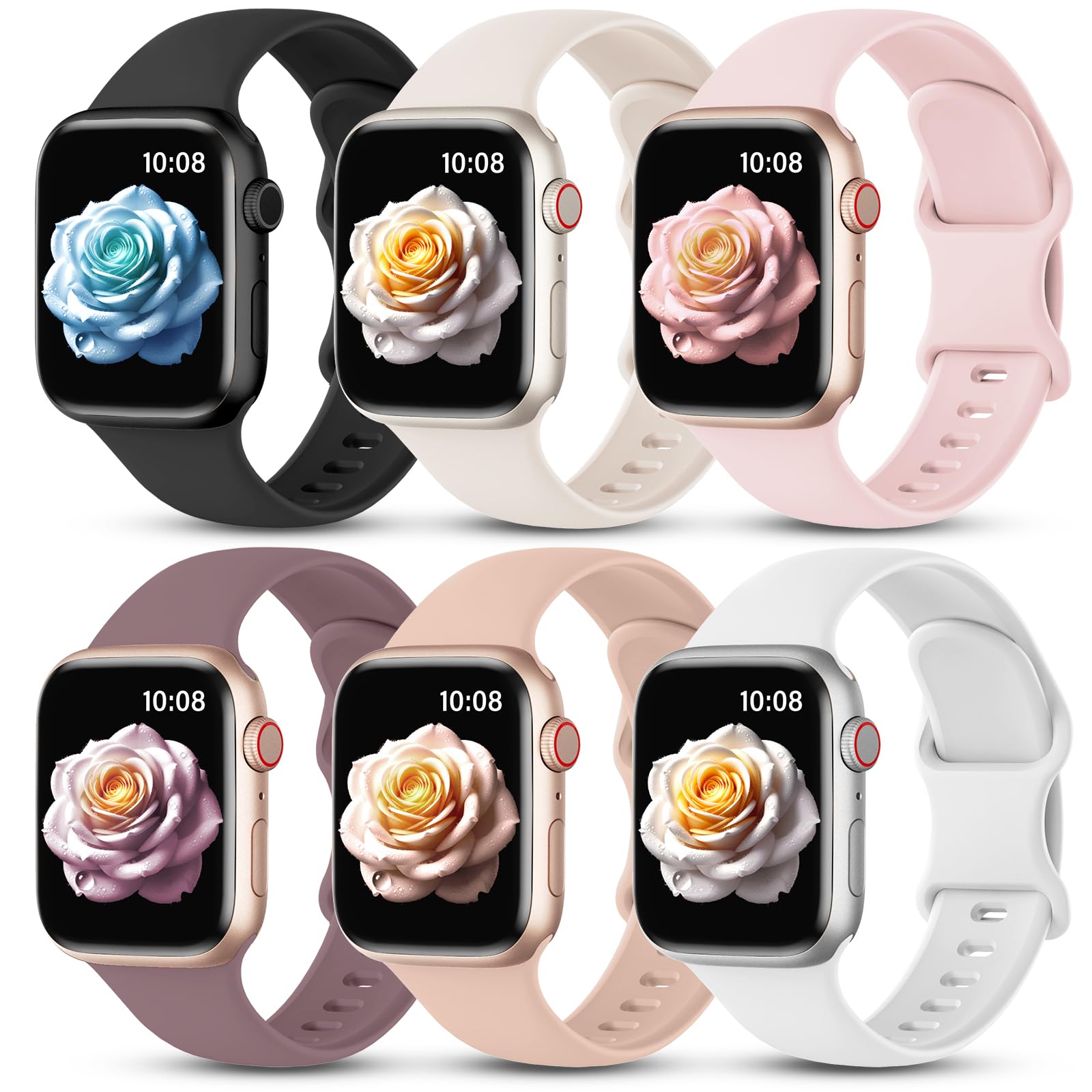 Higgs 6 Pezzi Cinturino Silicone Compatibile con Cinturino Apple Watch 40mm 41mm 38mm 42mm 44mm 45mm 46mm 49mm Donna Uomo, Cinturini Sportivo Silicone Morbido per iWatch Series SE 9 8 7 6 5 4 3 2 1