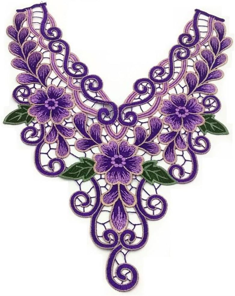 Embroidered Lace Purple Neckline Collar Applique Motif Venise Scrapbooking Embellishment Trimming Patches Sewing Accessories 1 Pc