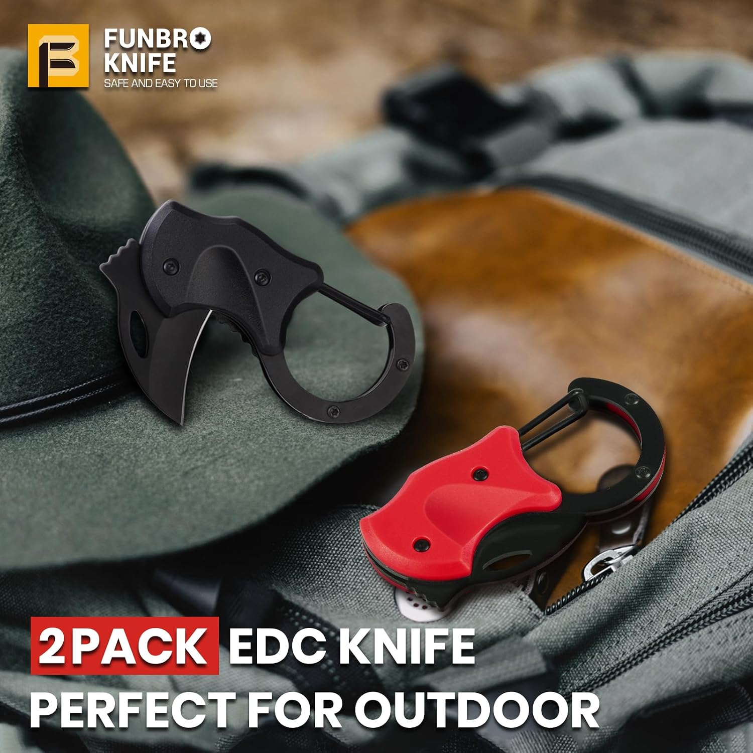FUNBRO 2 Pack Small Pocket Knife Gifts for Men & Women, Folding Box Cutter, Birthday & Christmas Stocking Stuffers Gifts Idea for Wife Husband Dad Mom (Black & Red)