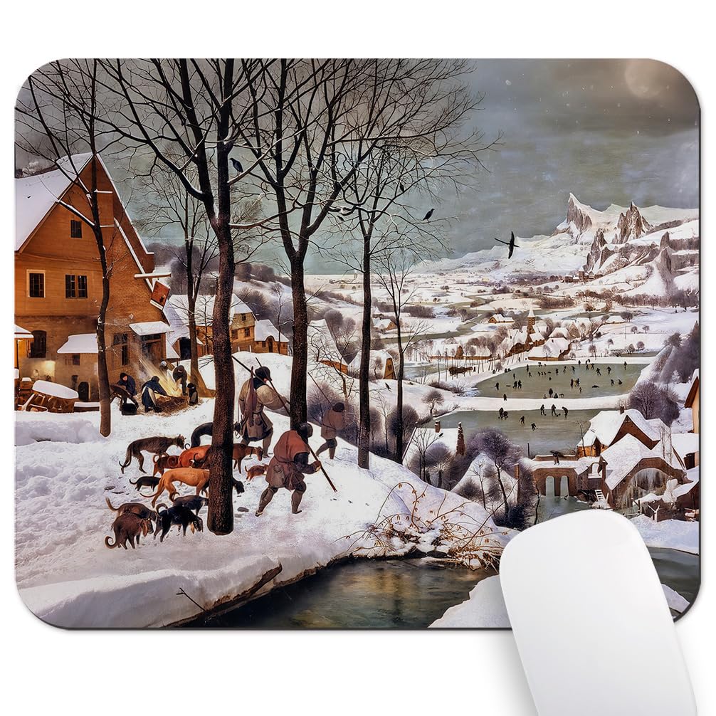Wknoon 9.5"x 7.9" Mouse Pad (Hunters in The Snow), Non-Slip Mat for Desk, Smooth Surface for Gaming & Office Work, Winter Serenity Print by Pieter
