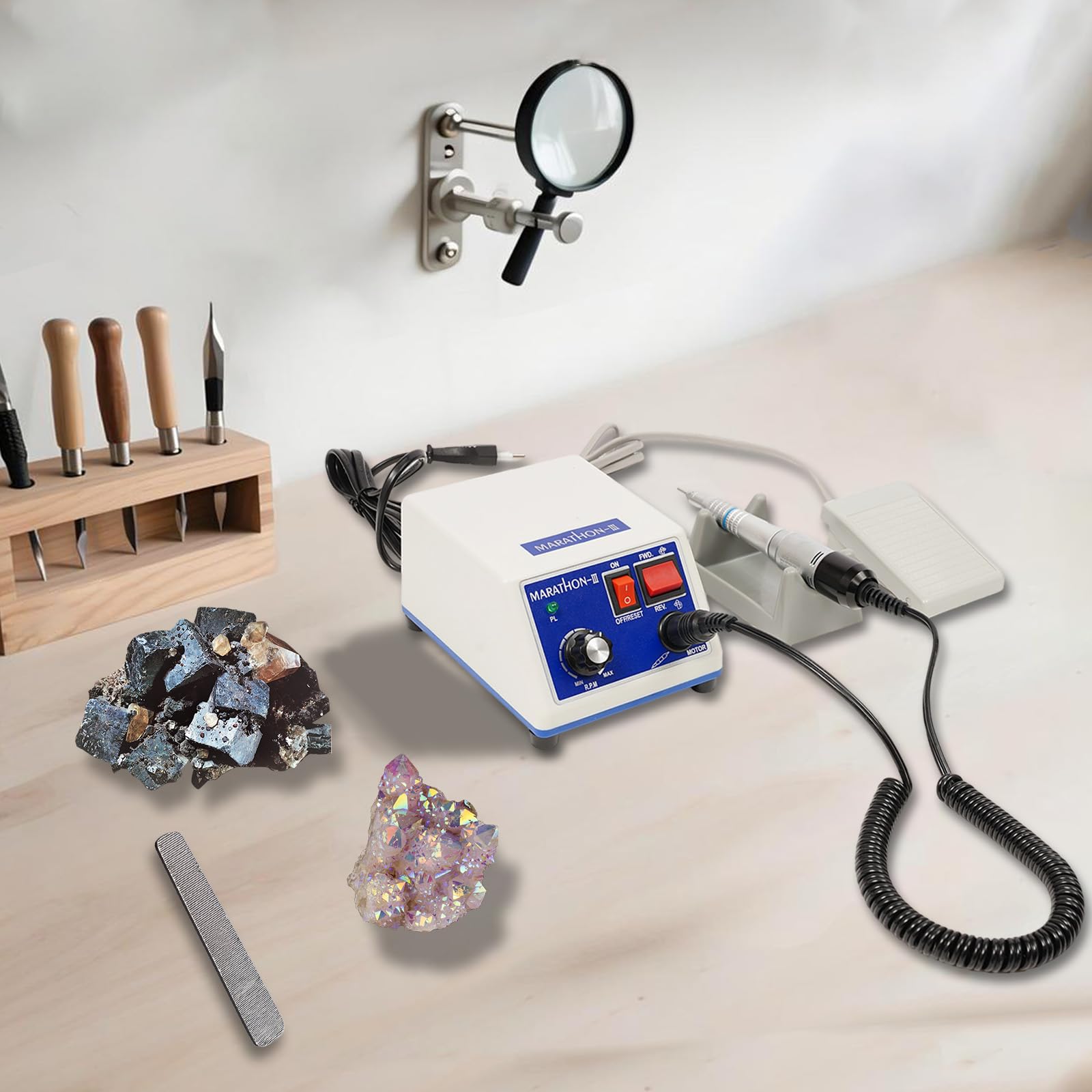 Laboratorio Micromotore lucidatrice per gioielli, lucidatrice elettrica con staffa e pedale, velocità regolabile 0-35000RPM, lucidatrice per vetro, protesi dentarie, nail art