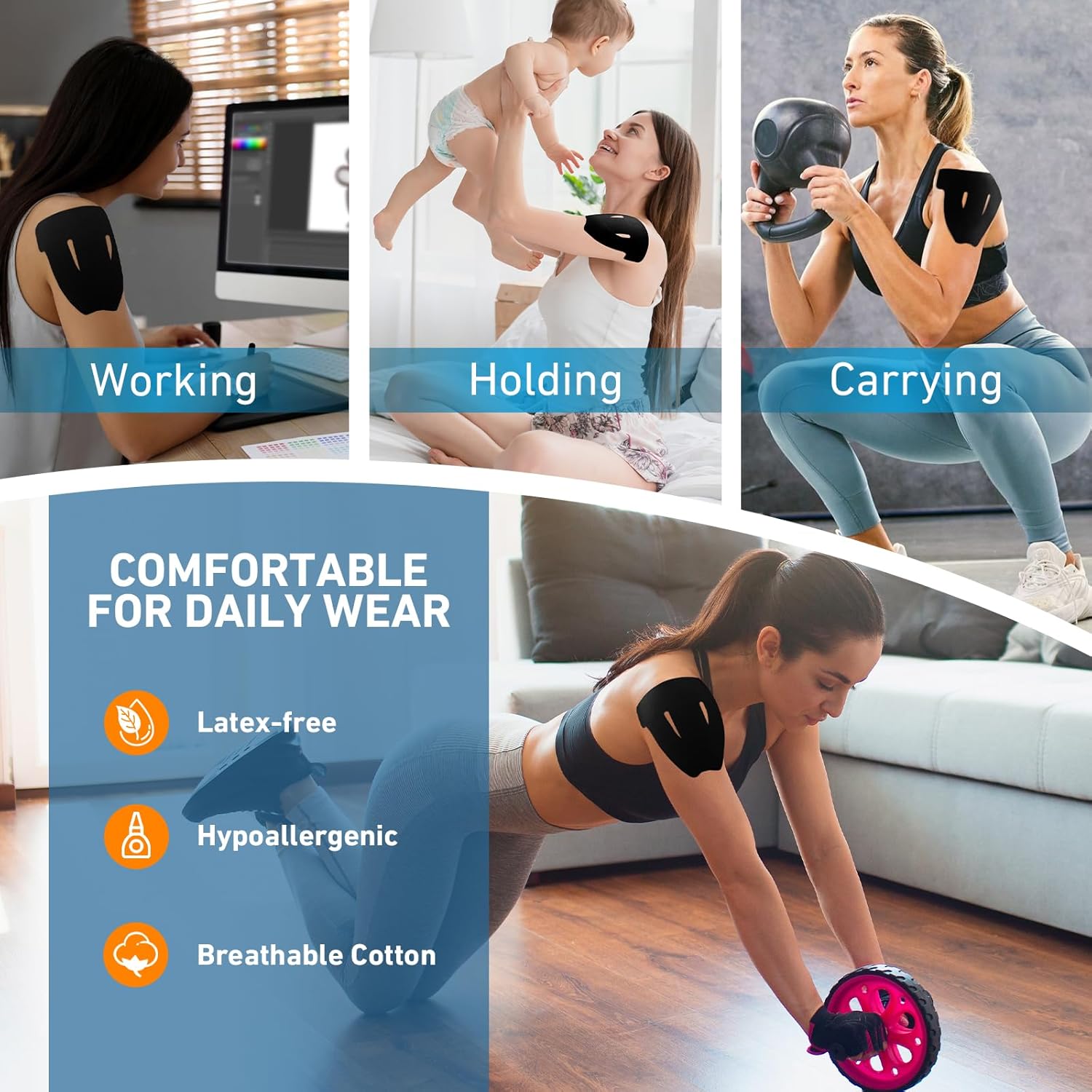 Kinesiology Tape for Shoulder, Upgraded 12PCS Precut Shoulder Tape for Pain Relief&Muscle Support, KTQUICK 5% Stronger Adhesive, Easy to Apply, Enhanced Elasticity,Waterproof&Breathable Cotton(Black) - Image 6