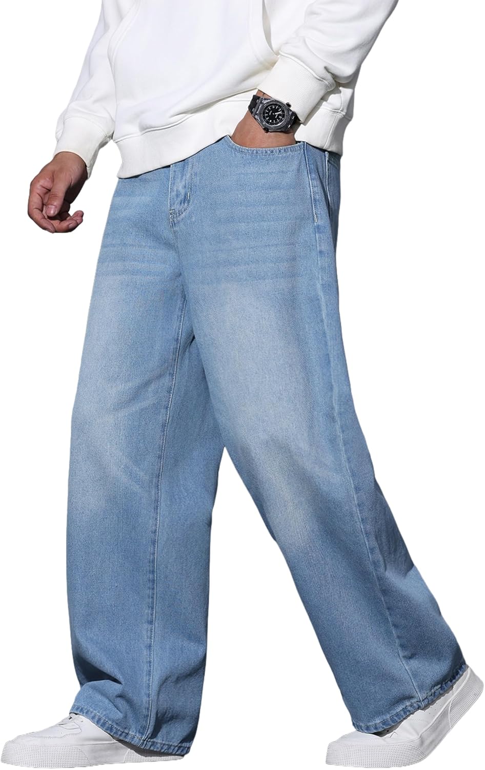 Mens Baggy Jeans Loose Fit Denim Jeans Wide Leg Hip Hop Pants Y2K Skater Trousers Streetwear