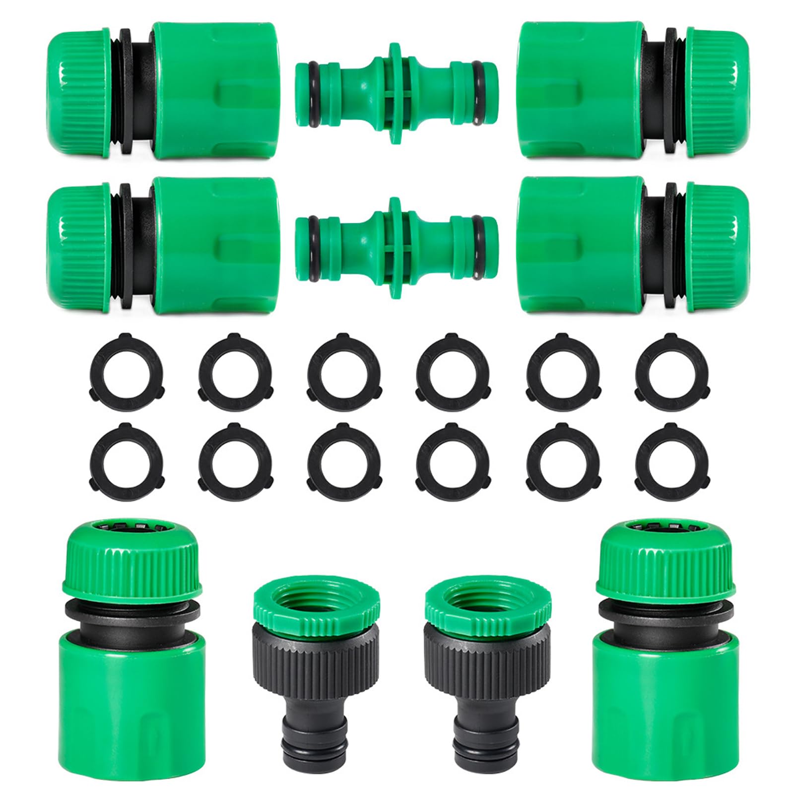 Pipe Connector for Tap, Universal Tap Connector Kit, Adapter with 2 Double Male Snap & 6 Hose End Quick Connect & 2 Hose Pipe Connect, Suit for 1/2in 3/4in