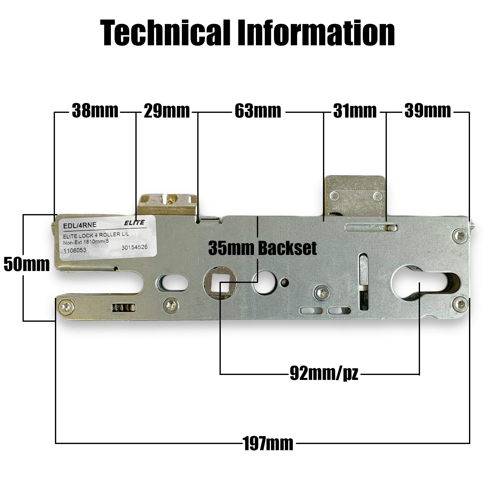 Roto Verrou de porte de rechange en UPVC à broche unique 35 mm 92 mm
