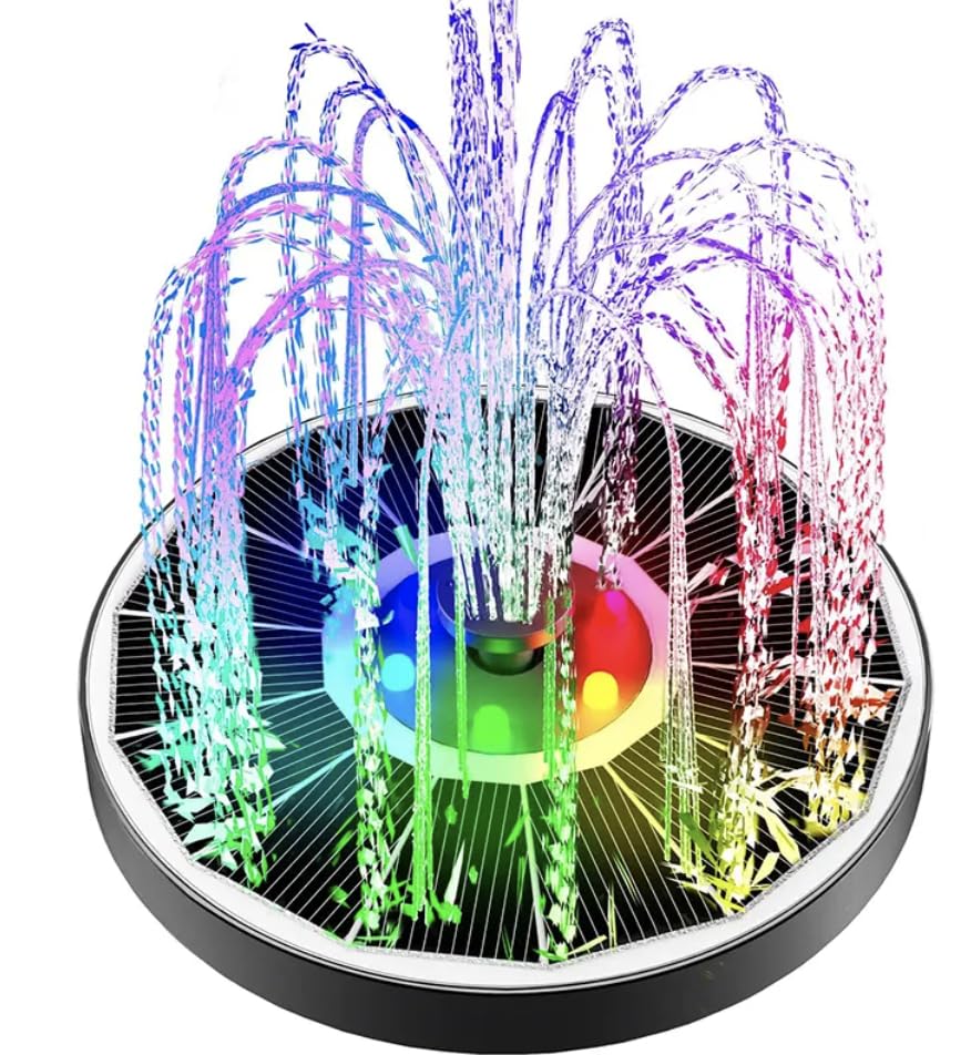 Bomba de agua solar para jardín y estanque exterior con luces LED y 6 boquillas intercambiables