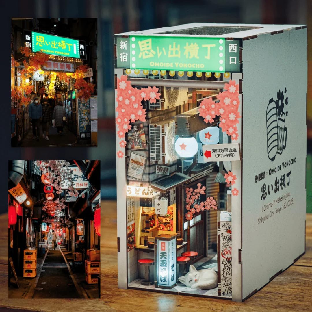 Anavrin Book Nook Kit Omoide Yokocho – DIY 3D Wooden Booknook for Adults, Teens and Book Lovers, Bookshelf Insert Library Decor, Creative Gift for Family, Friends, and Elderly