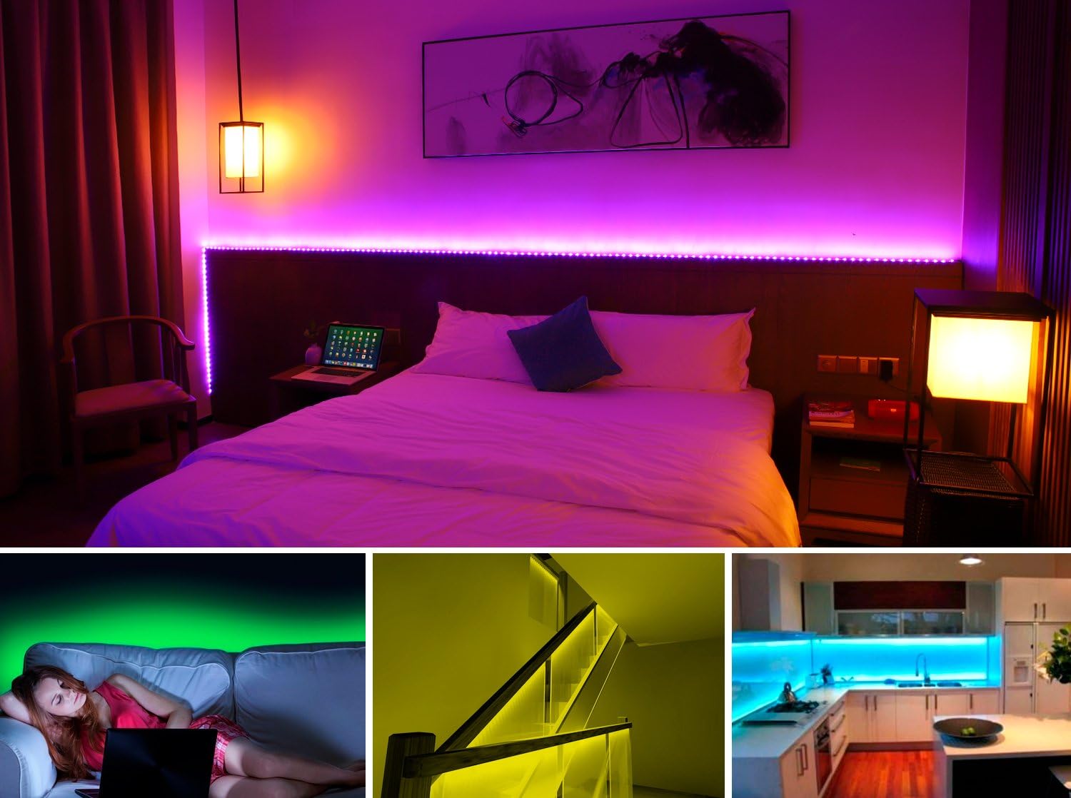 LED Strip Lights LED Lights Sync to Music, MINGER 9.8Ft LED Light Strip 150 LED Lights SMD 5050 Waterproof Flexible RGB Strip Lights, LED Tape Lights, 12V Strip Lighting for Bedroom DC UL Listed