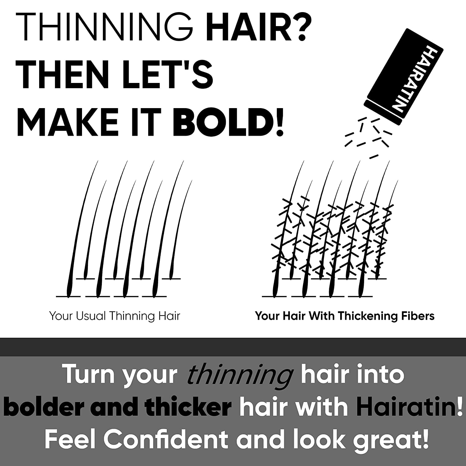HAIRATIN Hair Building Fibers for Thinning Hair (MEDIUM BROWN) | Undetectable| 28G Bottle | Fine Hair for Women & Men (6 Pack)