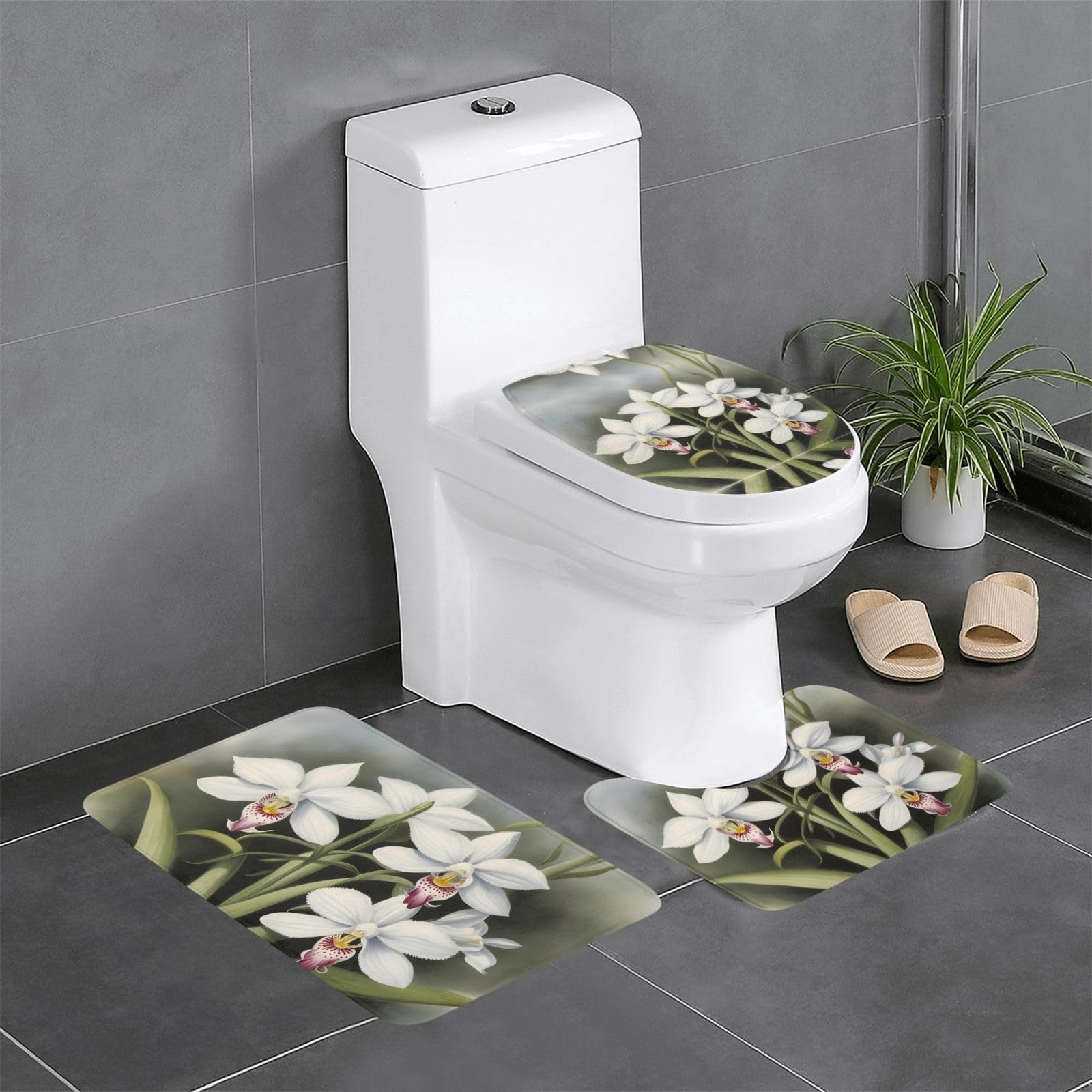 Tapis de bain antidérapants lot de 3 évite les glissades séchage rapide orchidée blanche