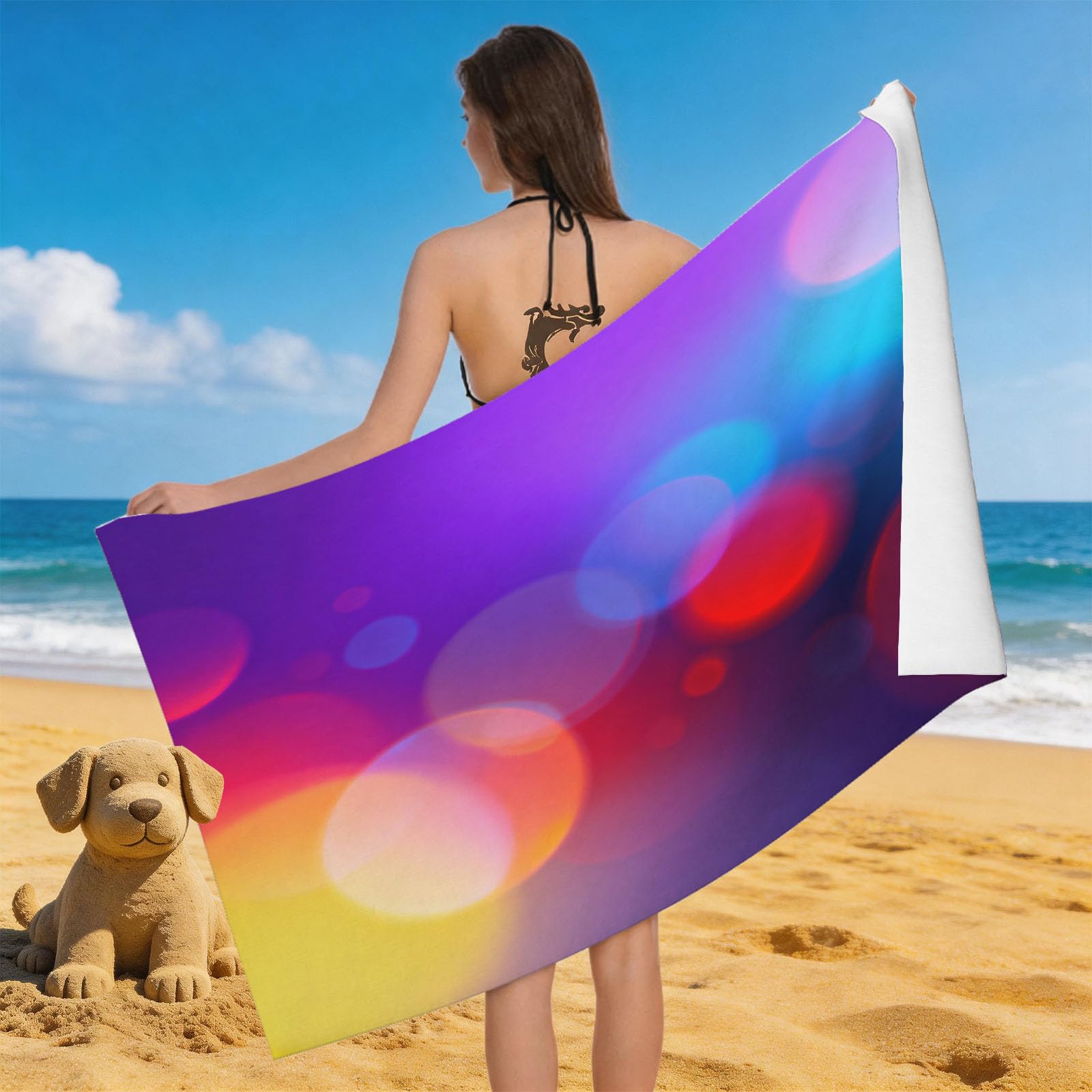 Leichong 3D Dreamy Rainbow Beach Towel Microfiber Soft Quick Dry for Adults, Dreamy Style Bath Towel Lightweight Soft Absorbent for Travel Swimming Pool Sports, 75 x 150 cm