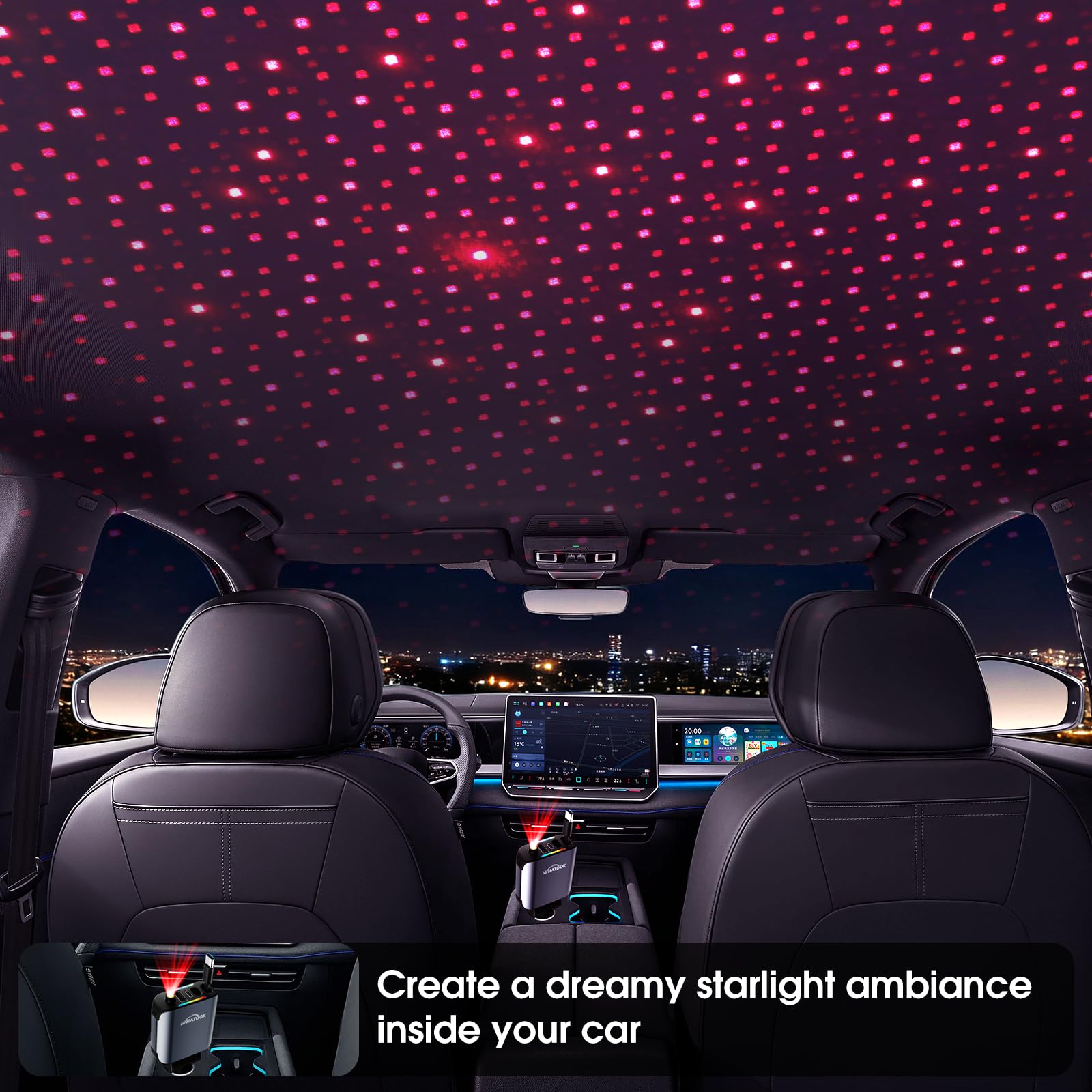 WHATOOK 4 W 1 zapalnik papierosów USB C ładowarka samochodowa: [75% mniejsza][Sternenhimmel LED] 66W KFZ Auto szybka ładowarka Adapter z wciągalnym kablem typu C/USB C/USB A, 12/24V dla iPhone/Samsung
