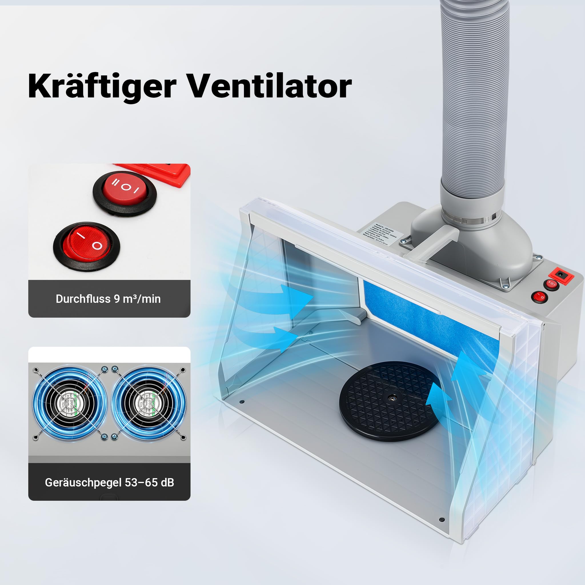 Wiltec Airbrush Absauganlage 9 m³/min, Lackierkabine mit LED Beleuchtung und Doppellüfter