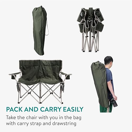 Miniatura 7 de Navaris Silla de camping plegable de 2 plazas  Silla de camping doble para dos adultos  Amplio sofá plegable para 2 personas  Sillas de asiento de
