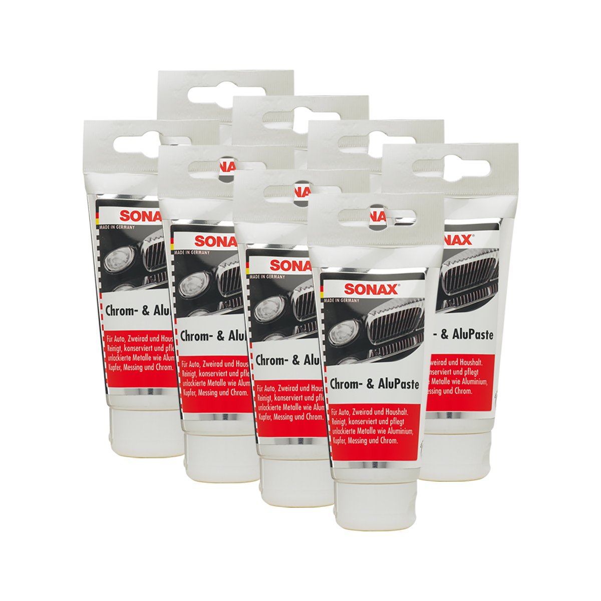 SONAX 8 x 03080000 en Chrome & Aluminium Paste Polisseuse Entretien Paste 75 ML