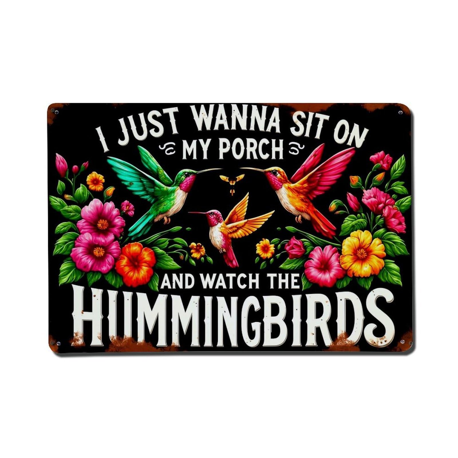 Bliveurn Vintage Hummingbirds And Flowers Design Retro Metal Tin Sign, Metal Poster For Home, Gaming Room, Studio Workshop,Bar,Garage Wall Art Decor 8X12 Inch