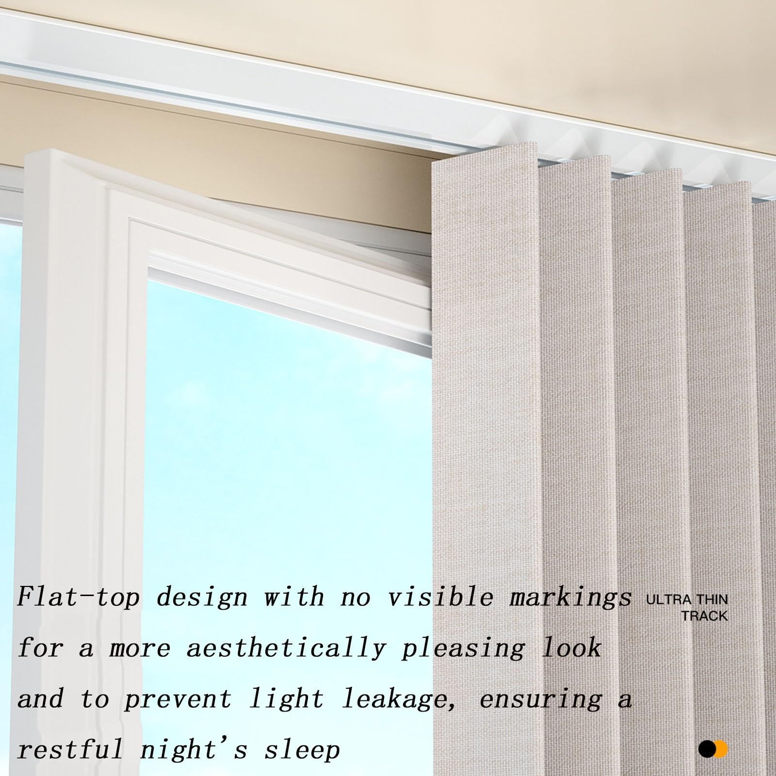 Rail de rideau de plafond en alliage d'aluminium à voie en forme de V avec poulies silencieuses, adapté aux baies vitrées et aux fenêtres à ouverture vers l'intérieur(9.1 ft)