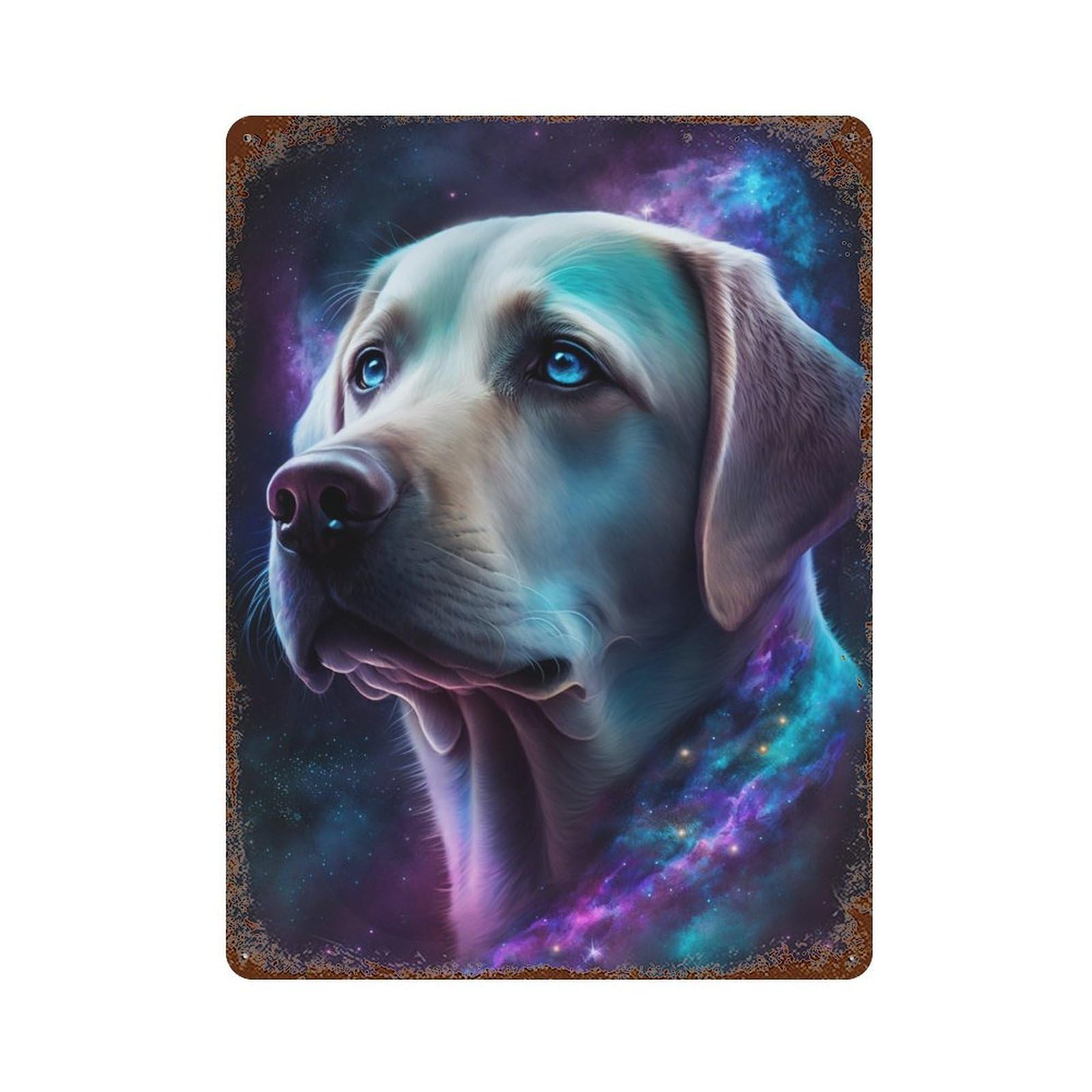 Cosmic Labrador Portrait-8 Aged Metal Wall Plaque 15.7"x11.8", for Garage, Bar And Workshop Decor, Farmhouse Wall Decor