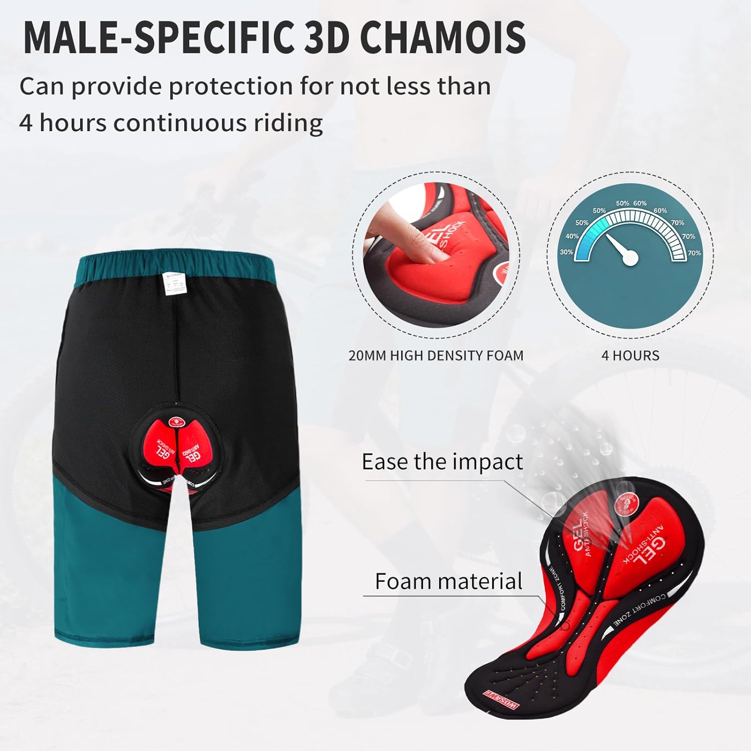 WOSAWE Mens Padded Cycling Shorts Loose-Fit Breathable Mountain Bike 2 in 1 Shorts