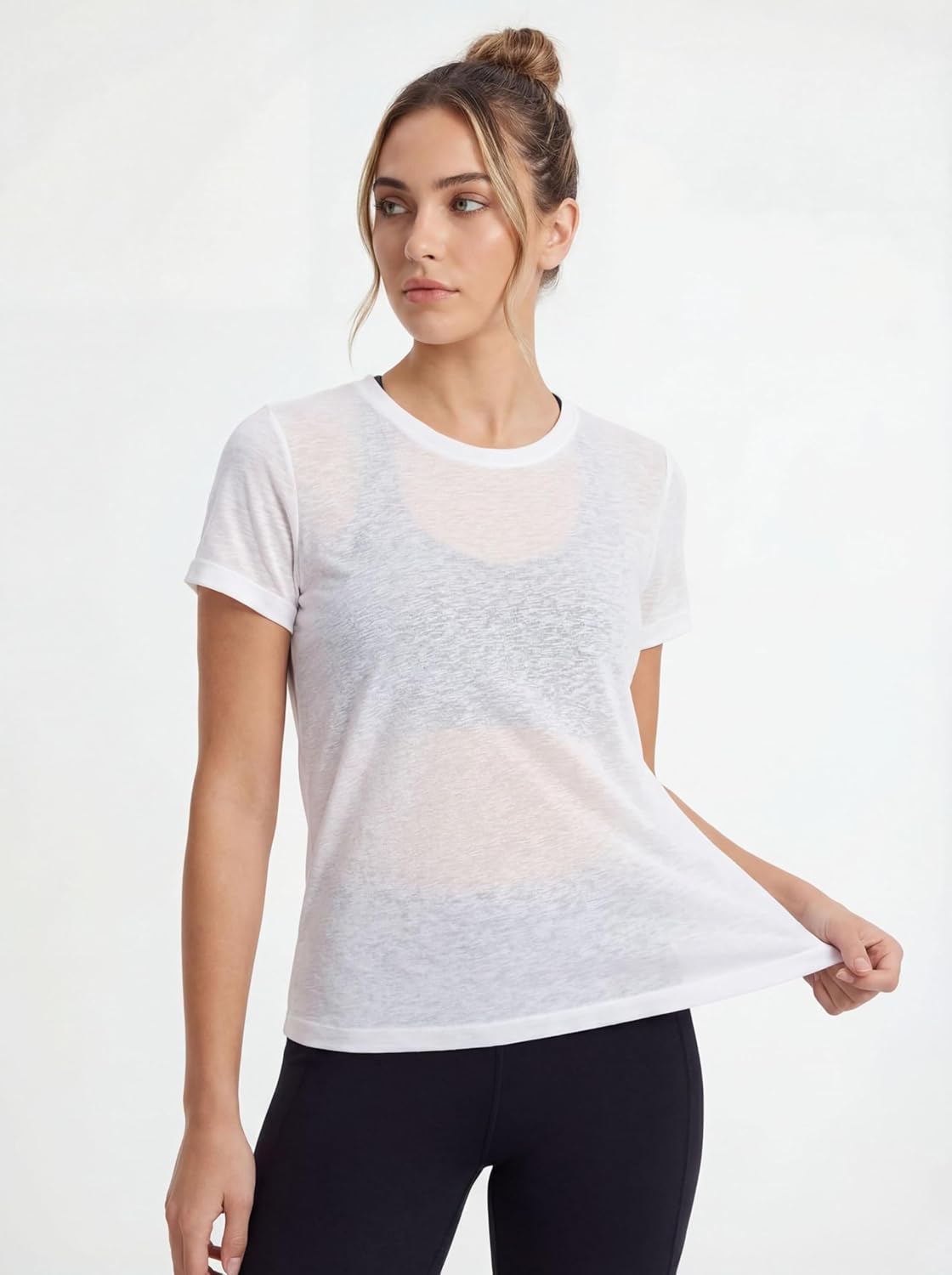 Sexy Basics Women's Crew Short Sleeve Tops | Semi Sheer Slub Burnout Fabric Workout T Shirts | Multi Packs & Colors - Image 4