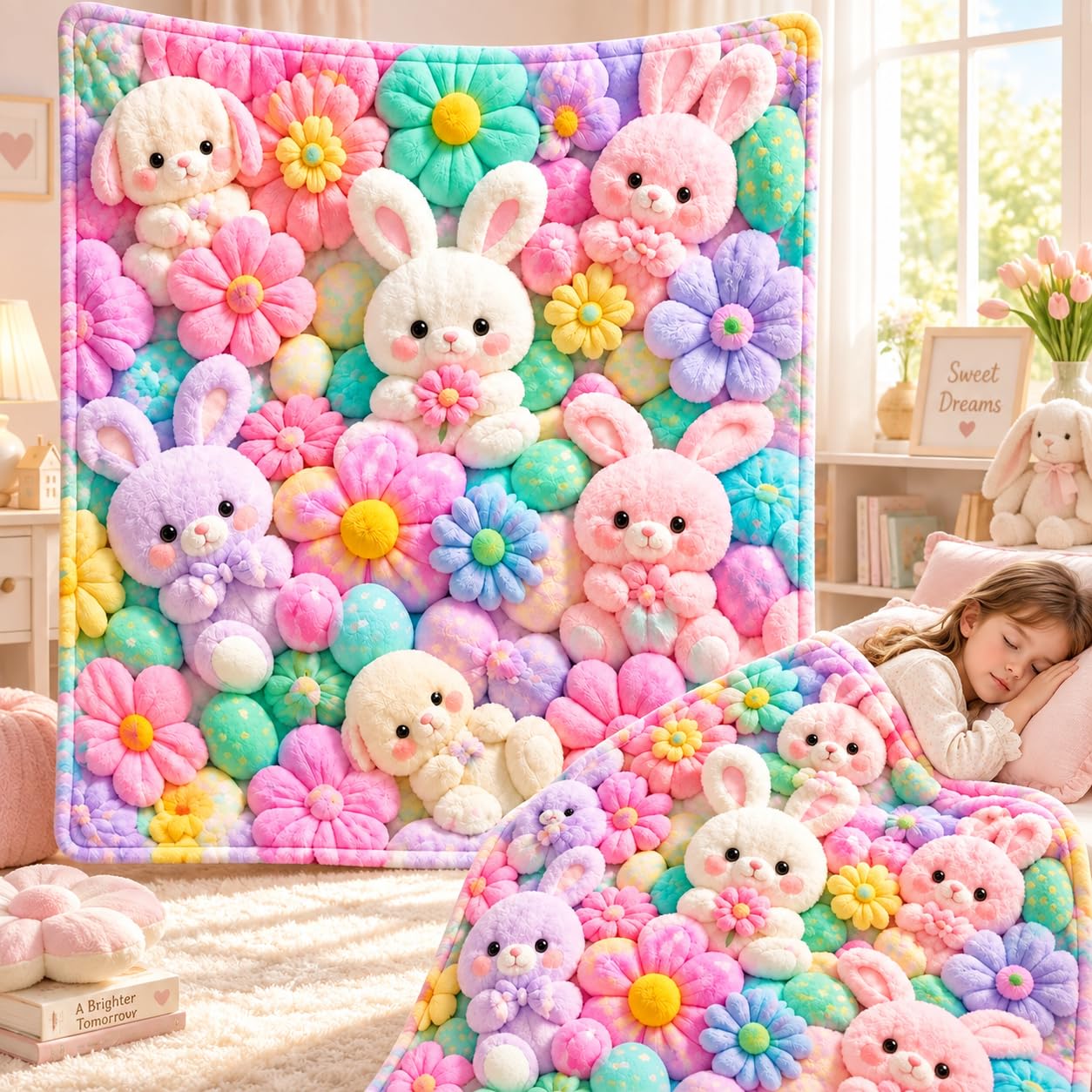 Teddy Pastel Floral Print Throw Blanket,Plush Cozy Flannel Pastel Blanket
