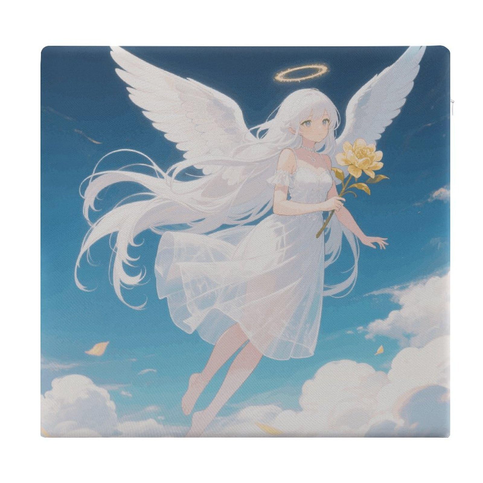 VstaDank White Haired Angel Cushions Memory Dining Chairs Cushion Non Slip Car Seat Cushions Indoo Dining Room Square Chair Pads with Zipper and Removable Cover Cushion