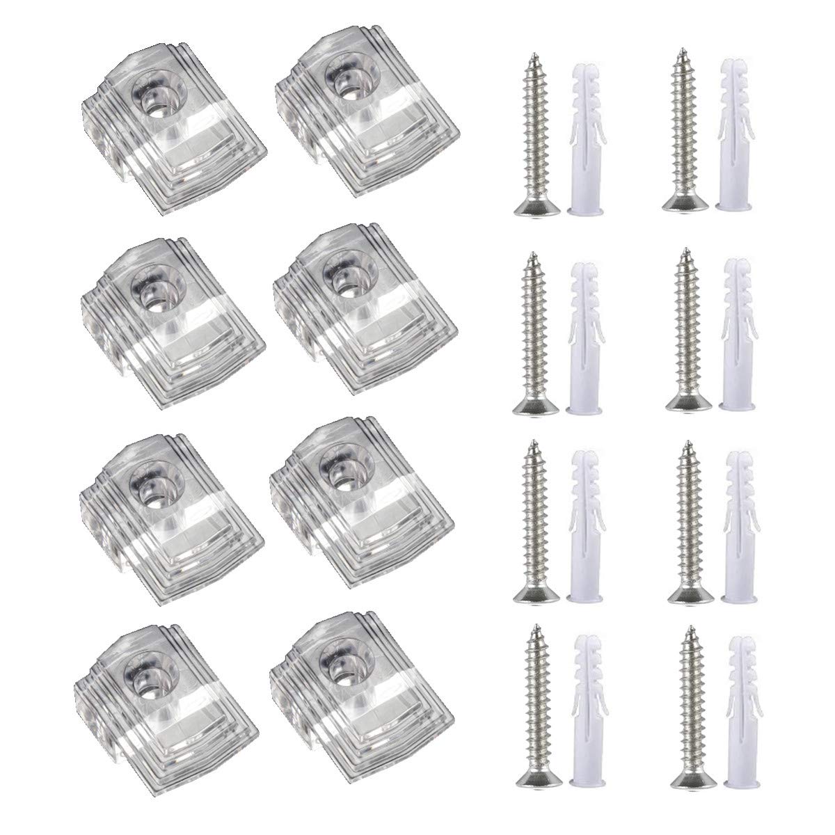 Apuxon Transparent 10Pcs Clear Plastic Mirror Holder Clips - 1/8 Inch Thickness Mounting Clip Kit With Screw And Anchor For Wall Mount