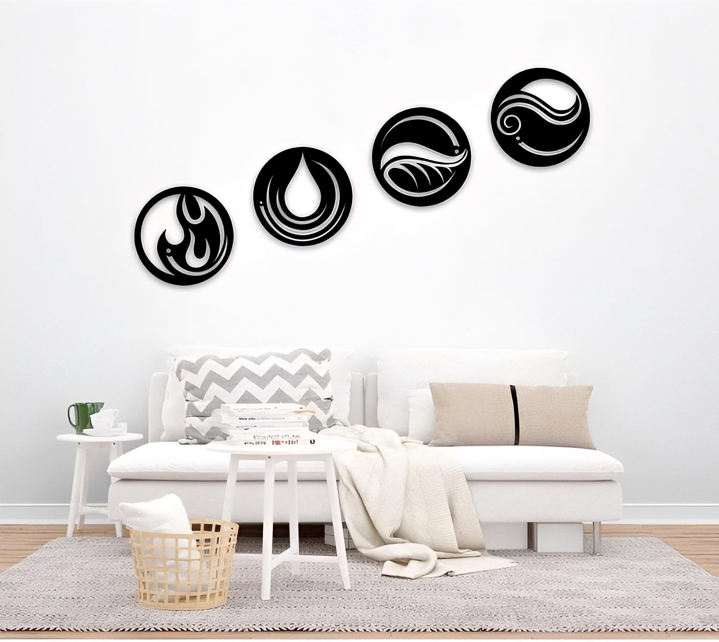 WOOD HOME DECORE metal wall art with four elements, Metal wall art for living room, metal wall art for dining room, four pieces, Fire Water Air Earth