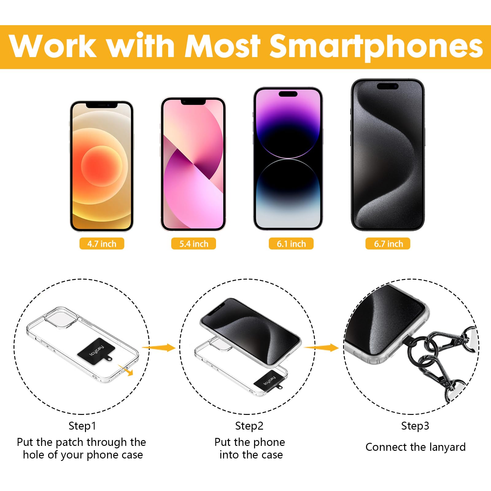 Icycay Cordón cruzado para teléfono, cordón para teléfono celular para alrededor del cuello, correa ajustable para teléfono, bonito cordón para iPhone, 1 Púrpura, Medium