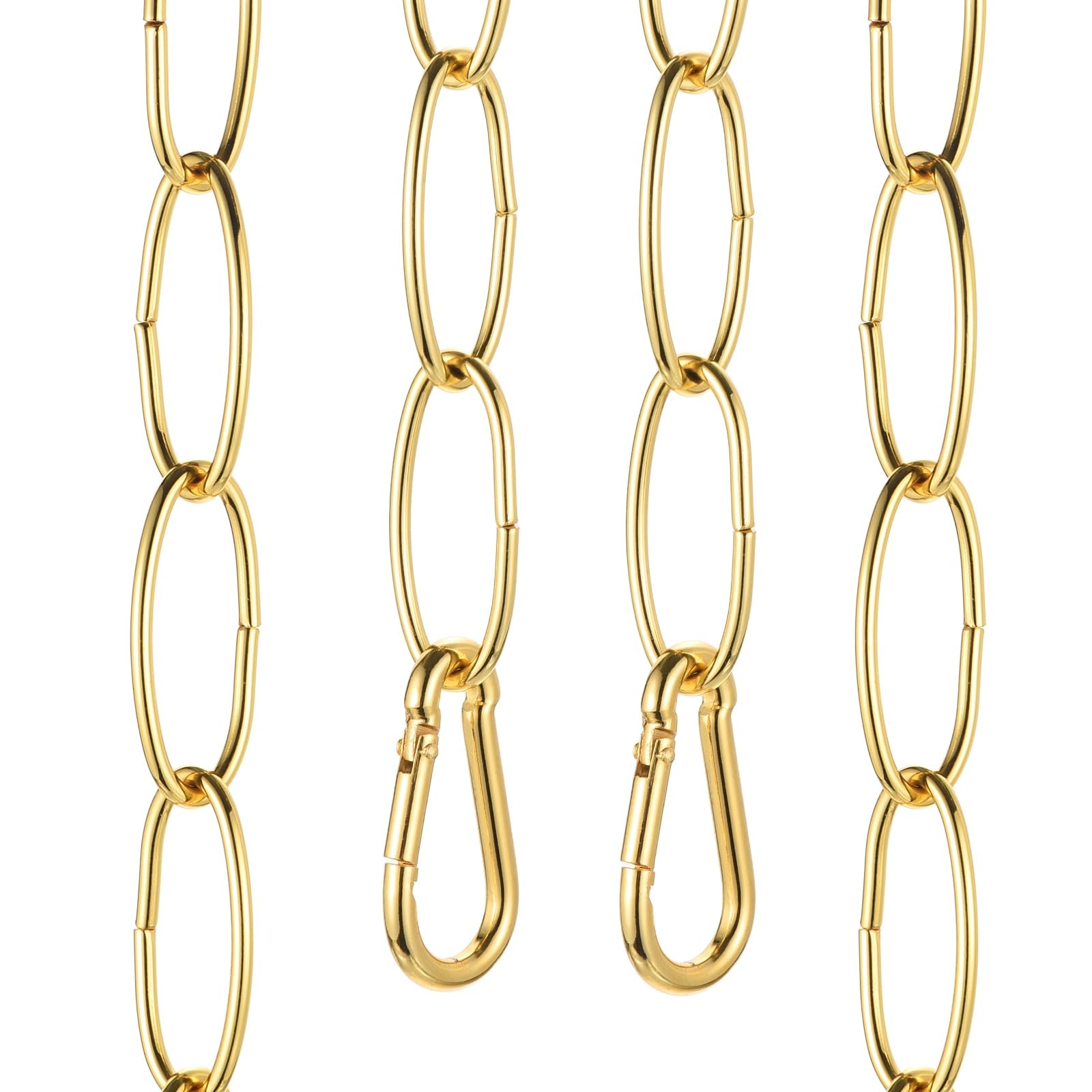 sourcing map 3ft Lighting Hanging Chain, 2.4mm/0.09" Looping Metal Pendant Chandelier Chain Extension with 2 Spring Snap Hook for Hanging Plant Pendant Chandelier Light Fixture, Gold Yellow — image 1