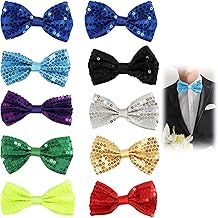 Pack of 10 Glitter Bow Tie for Men, Set of 10 Adjustable Pre-Tied Sequin Bow Ties, Shiny Party Accessories for Wedding, Party, Birthday, Show, Costume, Costume