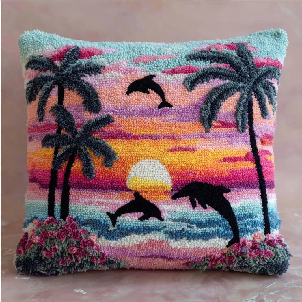 Taxpy DIY Latch Hook Pillow Kit,Dolphins 43 X 43 Cm
