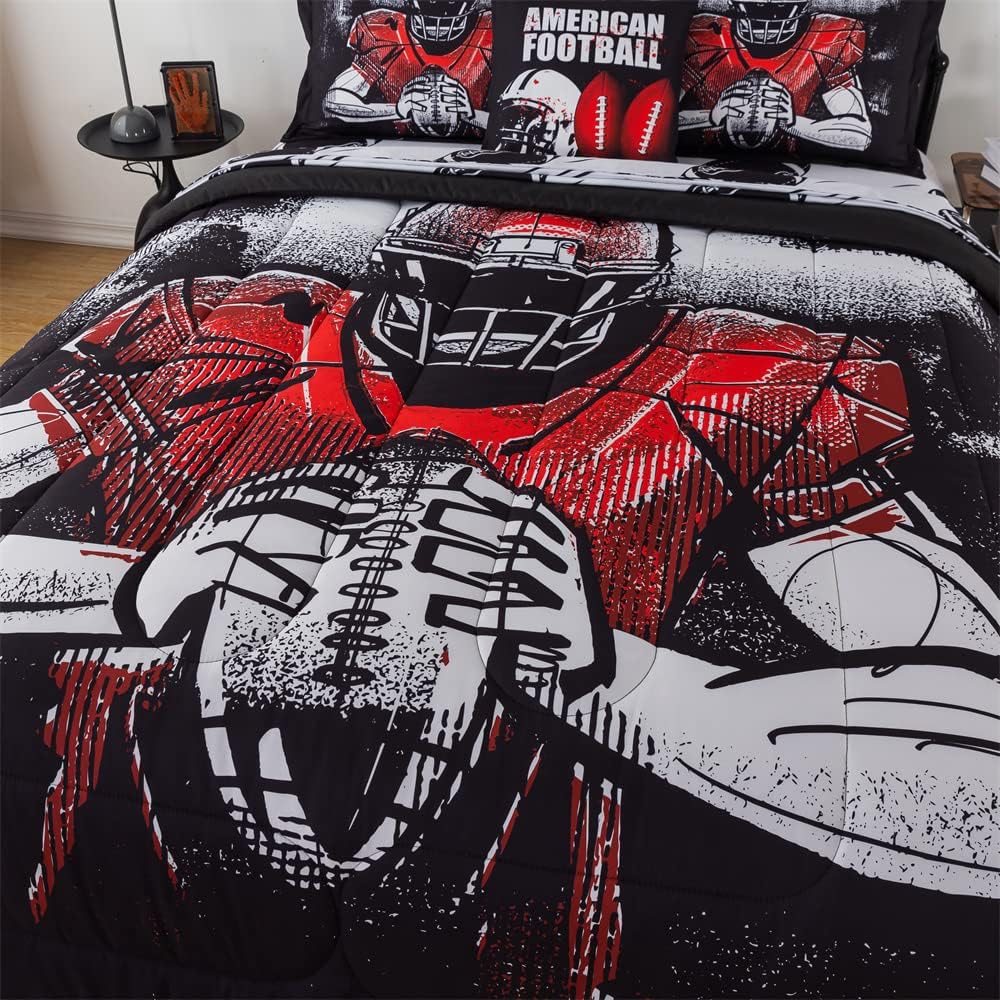 qjmiaofang Football Comforter Set 6 Pieces Kids American Football Bedding Twin Size for Boys Teens Sports Bed in A Bag with Sheets Rugby Player Bed Set All Season Sport Themed Home Decor - Image 5