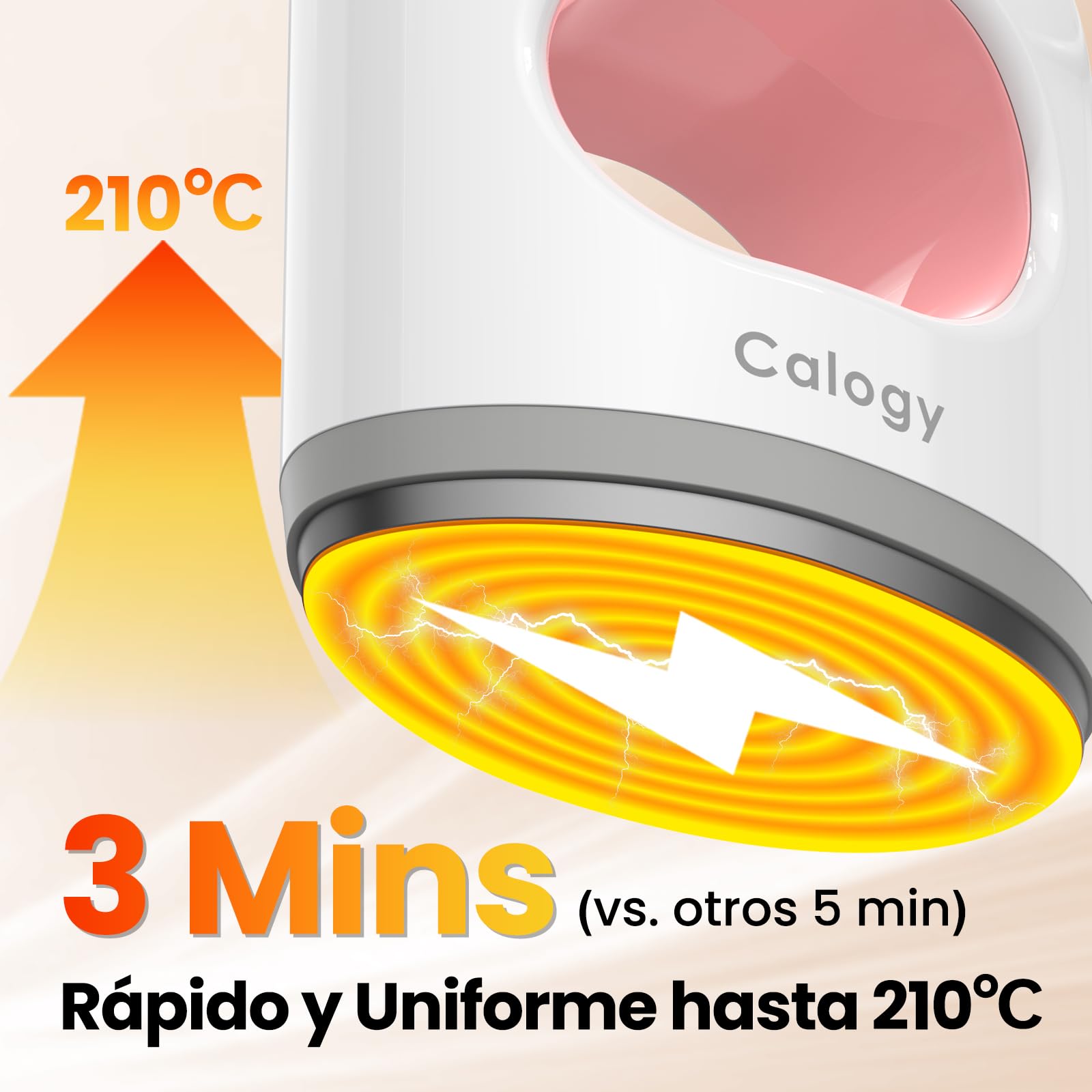 Calogy Prensa térmica Super Mini, 4 ajustes de temperatura máximo 210 °C, pantalla LED, 15 mins apagado automático, mini plancha de precisión para zapatos, gorras, posavasos y parches (Blanco Rosa)