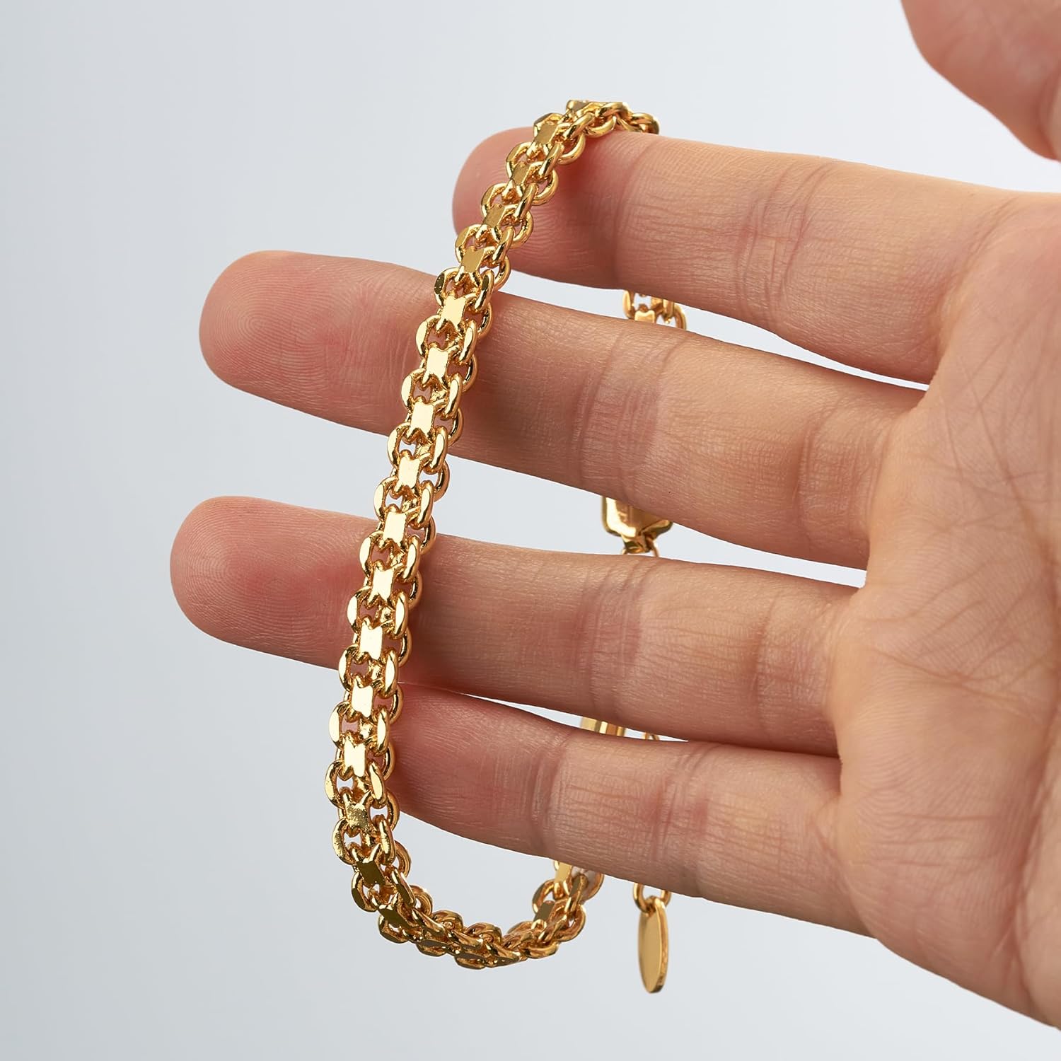 NORBU 18K Gold Plated Bracelet for Women, 5mm Star Link Chain Bracelet for Women, Womens Gold Bracelet Radiant Star Link Chains Minimalist Jewelry Gift for Her