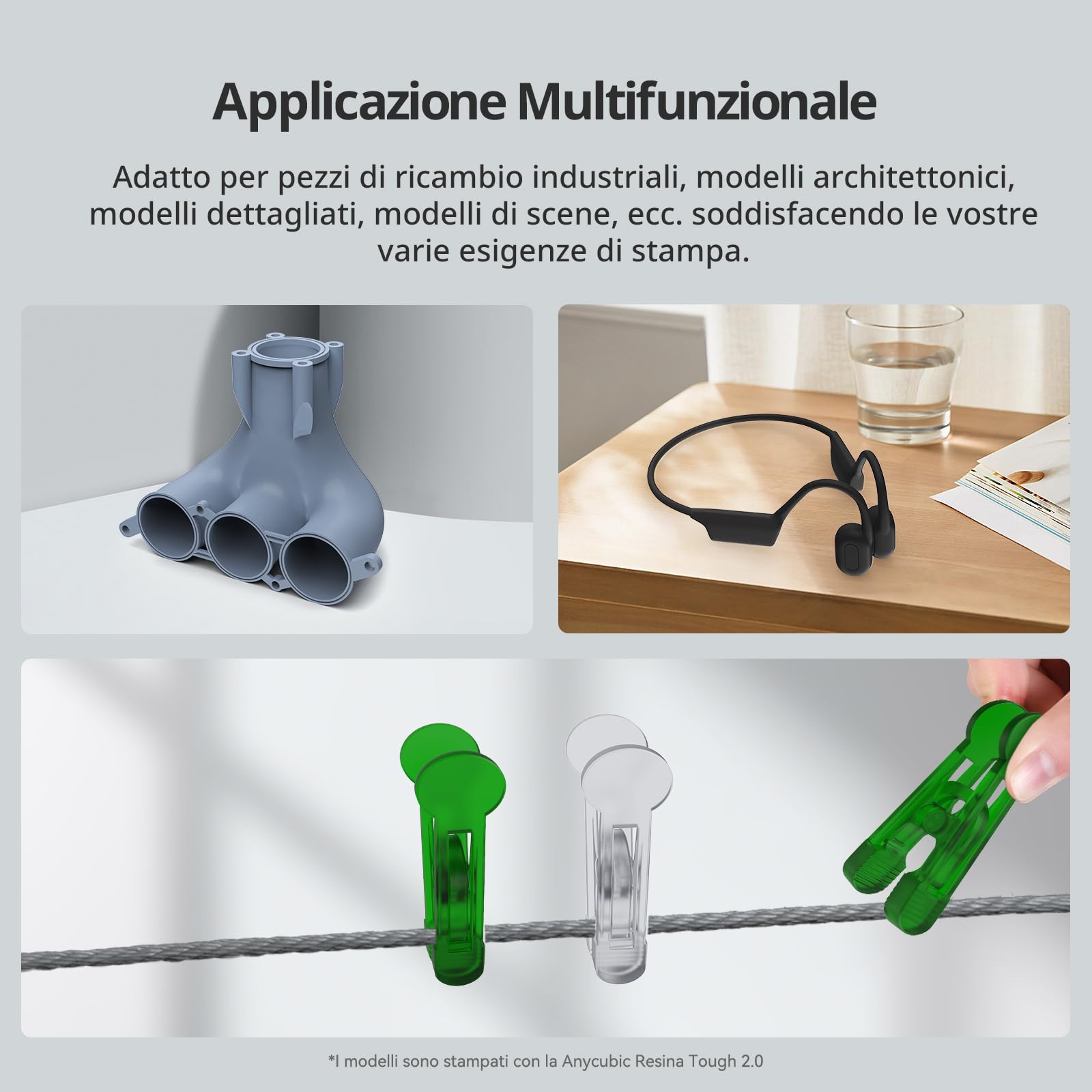 ANYCUBIC Resina Tough 2.0, Resina per Stampanti 3D con Maggiore Resistenza, Forte Allungamento e Alta Flessibilità, Resina 3D per Stampanti 3D a 4k/6k/8k LCD/DLP/SLA, Grigio 1KG