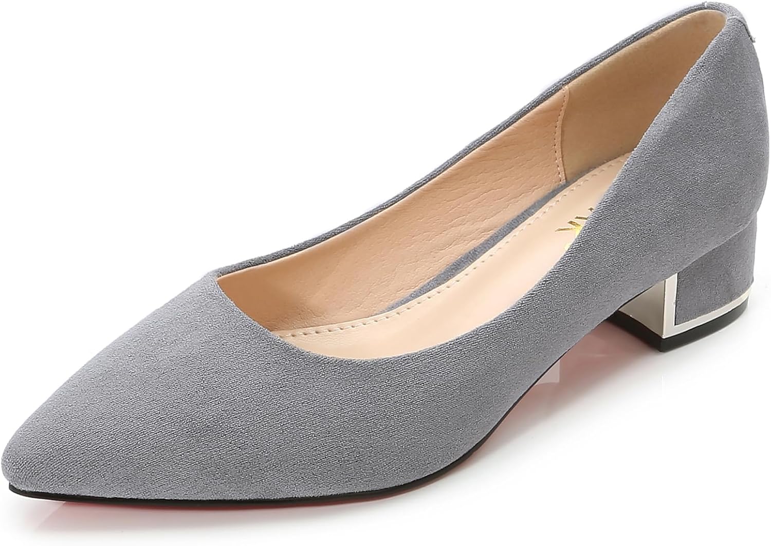 WUIWUIYU Womens Suede Pumps Low Heels Stacked Block Heeled Pumps Shoes Wedding Party Causal Flats Shoes