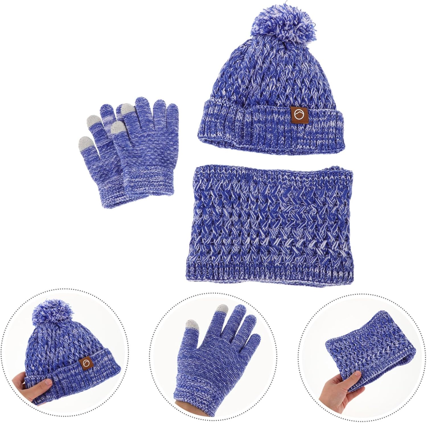 VALICLUD Boy Girl's Winter Hat and Scarf Set Knitted Pom Pom Beanie Fleece Lined Gloves Warm for Outdoor Activities