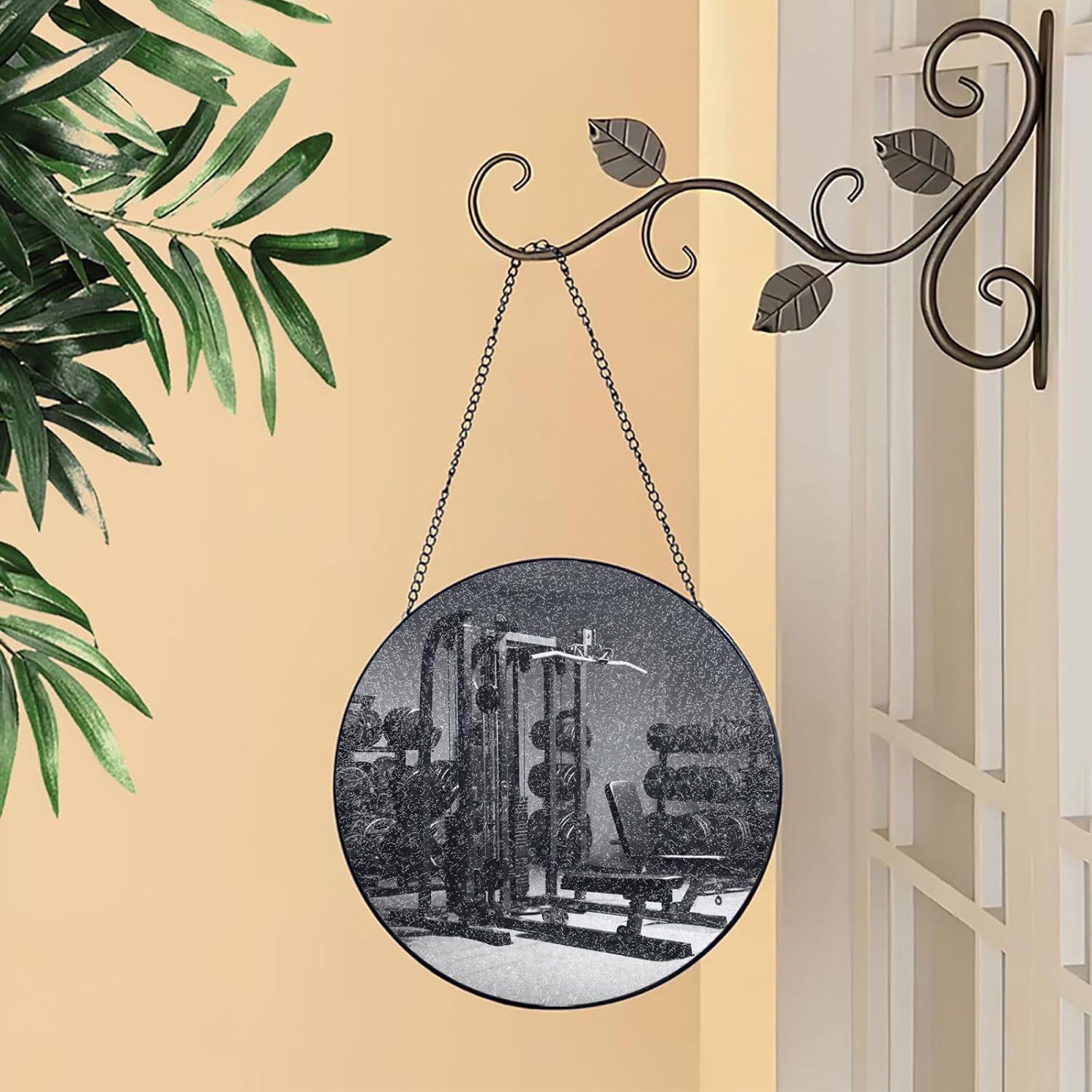 Gym Equipment Stained Glass Suncatcher for Window Hanging Sun Catcher Ornament for Women Men Suncatcher for Home Decor, 10in（25cm） Round Glass Ornament for Mother's Day Birthday Gift