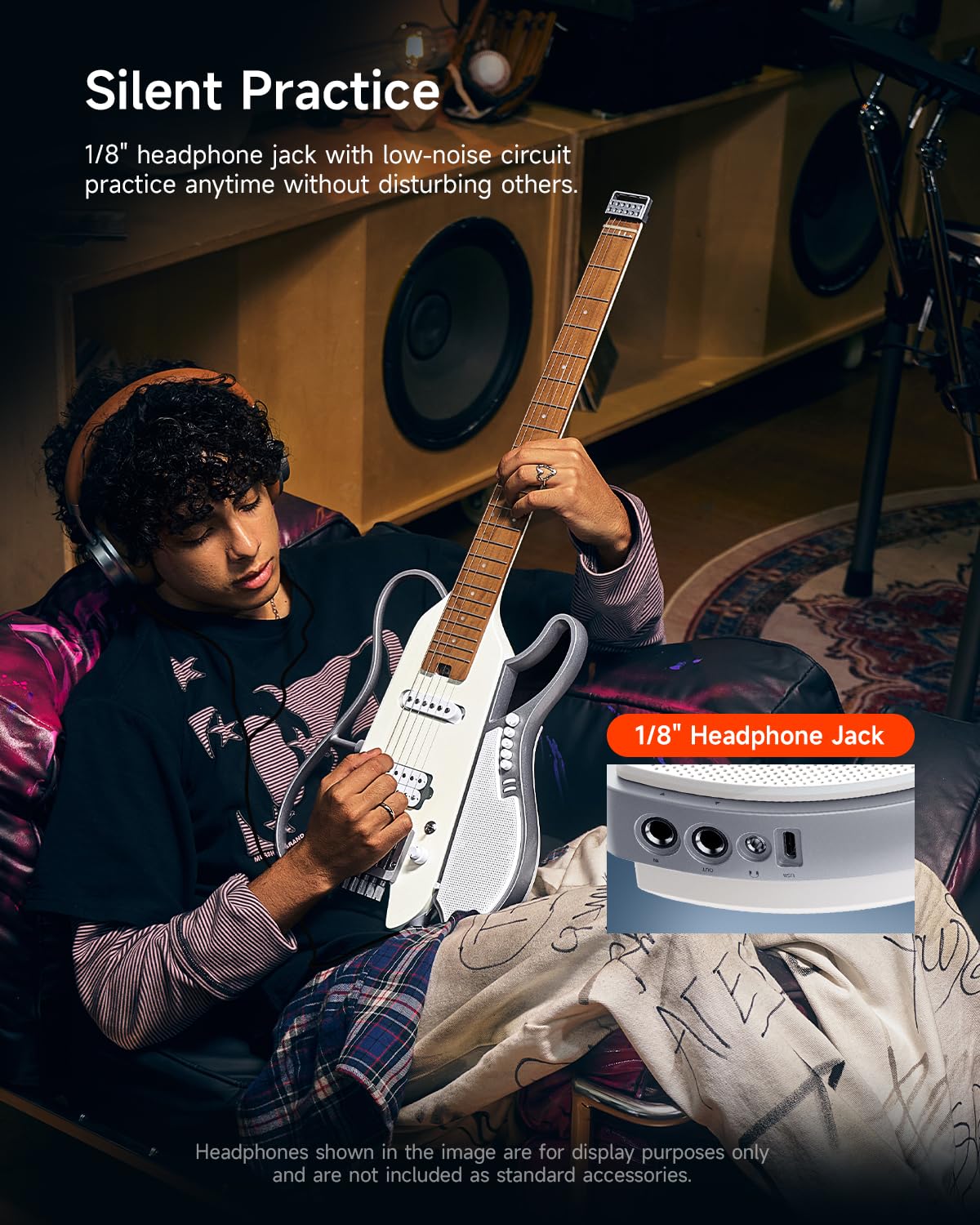 DONNER HUSH X LIVE Guitarra Eléctrica con Altavoz Desmontable, Blanco