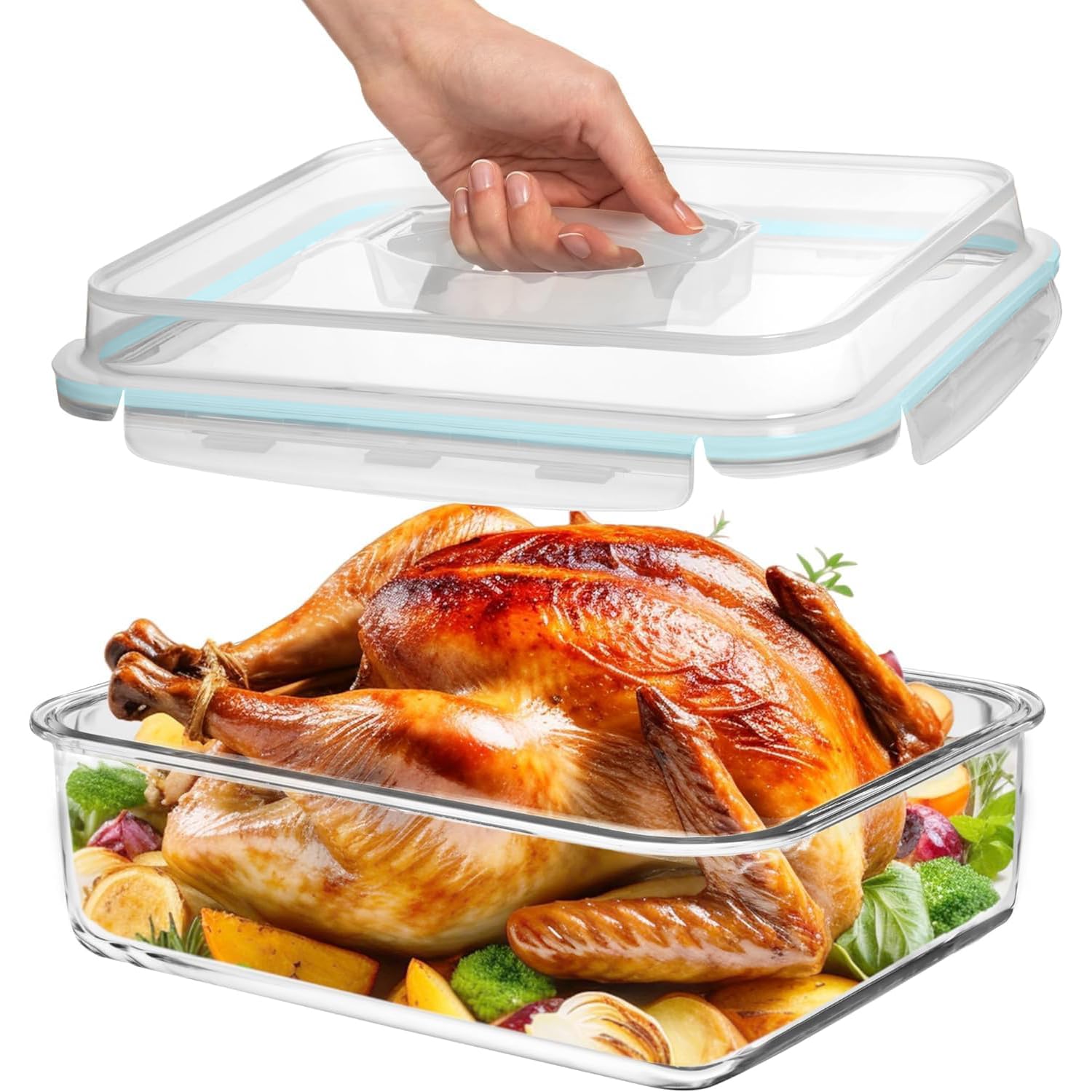 Frischhaltedose aus Glas mit luftdichtem Verschlussdeckel, 4800 ml, ideal zur Aufbewahrung von Lebensmitteln, Gemüse, Obst, Auflaufform, Lasagne, Braten von Truthahn, Huhn, BPA-frei, ofenfest