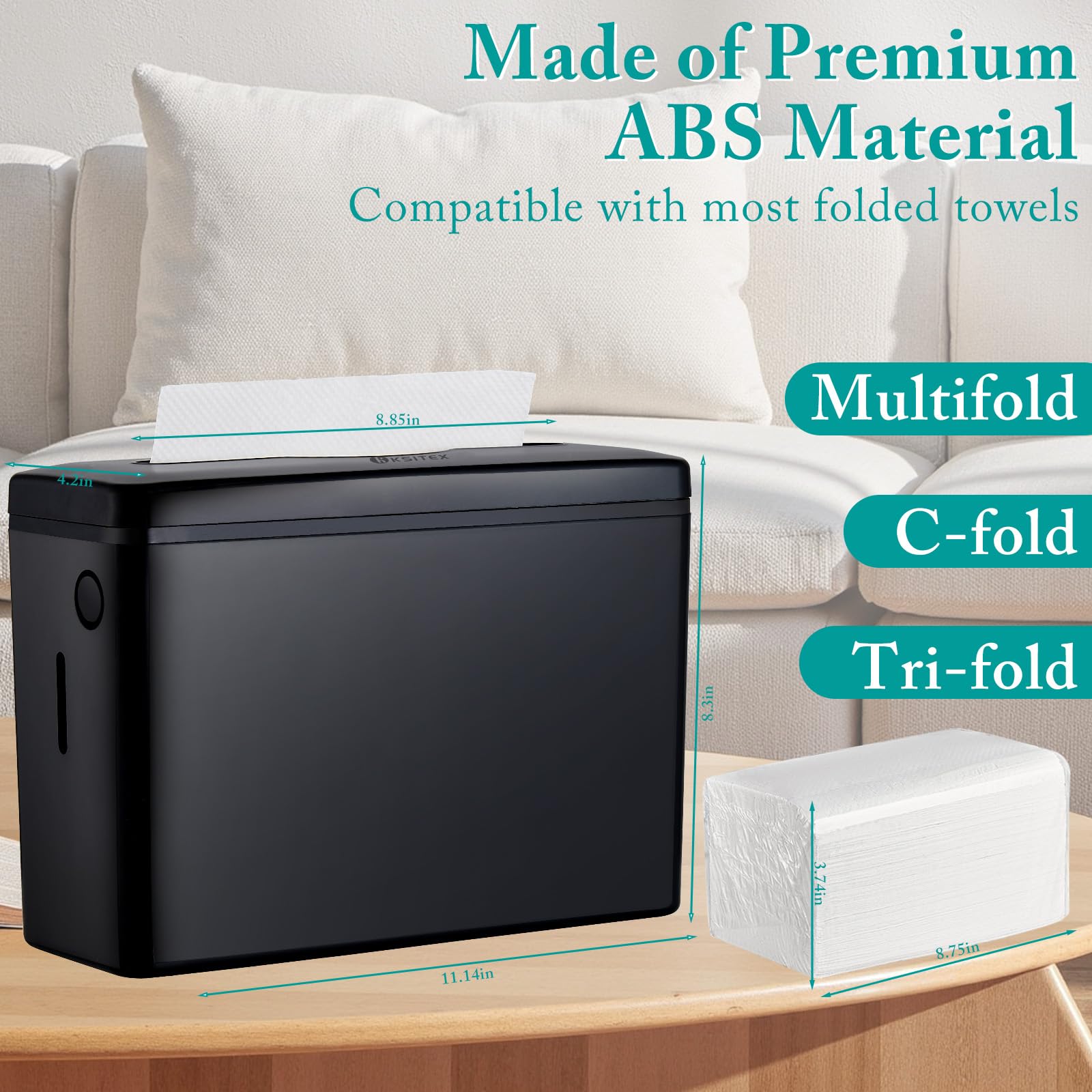 Dispensador de Toallas de Papel de Mostrador, Gran Capacidad para Baño, Cocina y Hogar, Dispensador de Servilletas Trifold/C Fold/Z Fold 300 Hojas, Plástico con Base Antideslizante,Negro