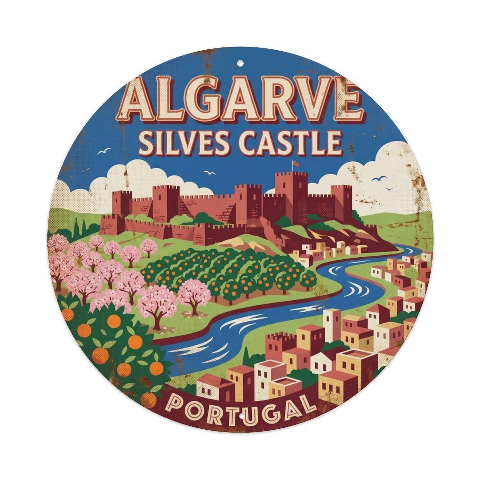 Olyhtr 8X8inch Classic Style Portugal Travel Algarve Silves Castle Metal Tin Sign