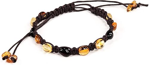 AMBERAGE Pulseras trenzadas de amistad con cuentas de ámbar báltico natural para adultosadolescentes, hechas a mano (4 colores)