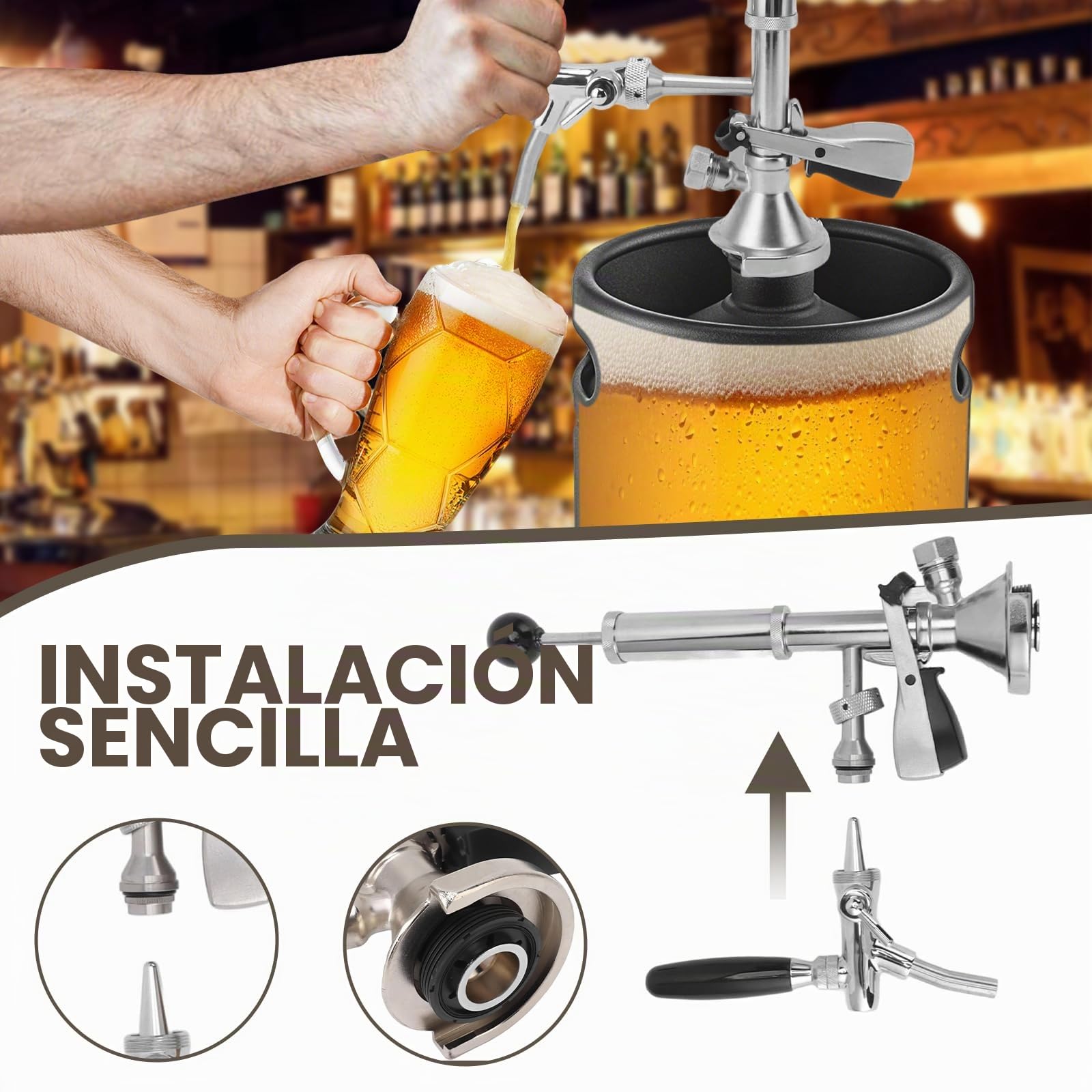 Bomba de cerveza de 4 pulgadas, grifo de cerveza de acero inoxidable, kit de grifo con bomba de aire y distribuidor, grifo de pistón para conexiones de barril, bomba de barril, perfecto para picnics y