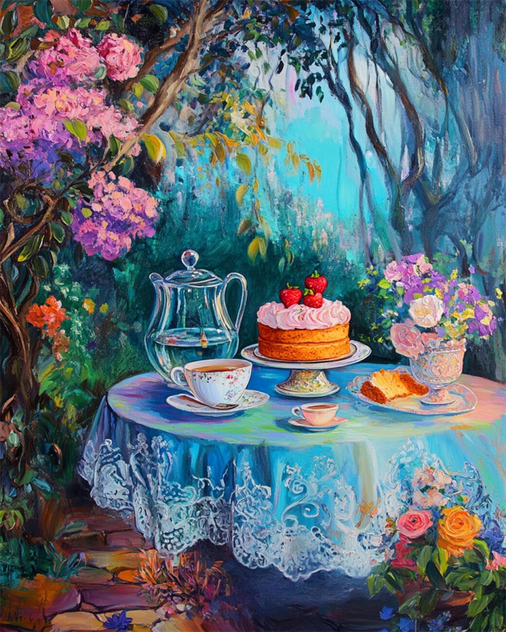 RKFLGEW DIY Seed Bead Embroidery Kits Cartoon Flowers and Cakes 50x70cm