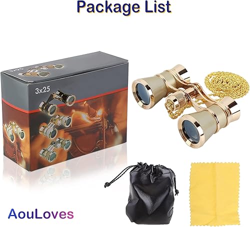 Miniatura 5 de AouloveS Binoculares para lentes de ópera, binoculares de 3 x 25 pulgadas, mini binoculares compactos con cadena para adultos, niños, mujeres, en