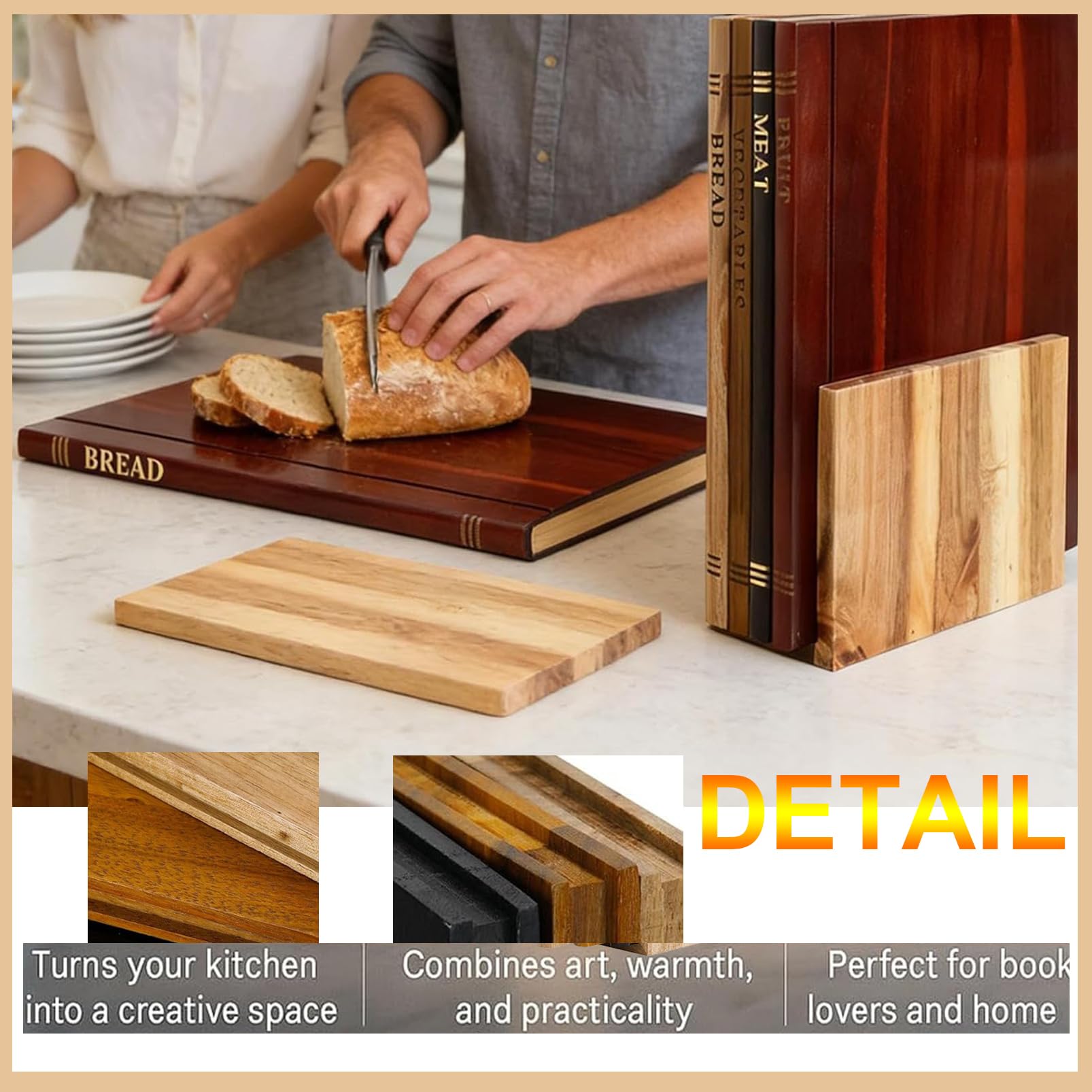 Schneidebrett Bibliothek Buchschneidebrett 4 Stück Schneidebrett Holz Set Mit Ständer, Book Shaped Cutting Board, Cutting Boards That Look Like Books Für Kochen Koch Obst Fleisch (5)